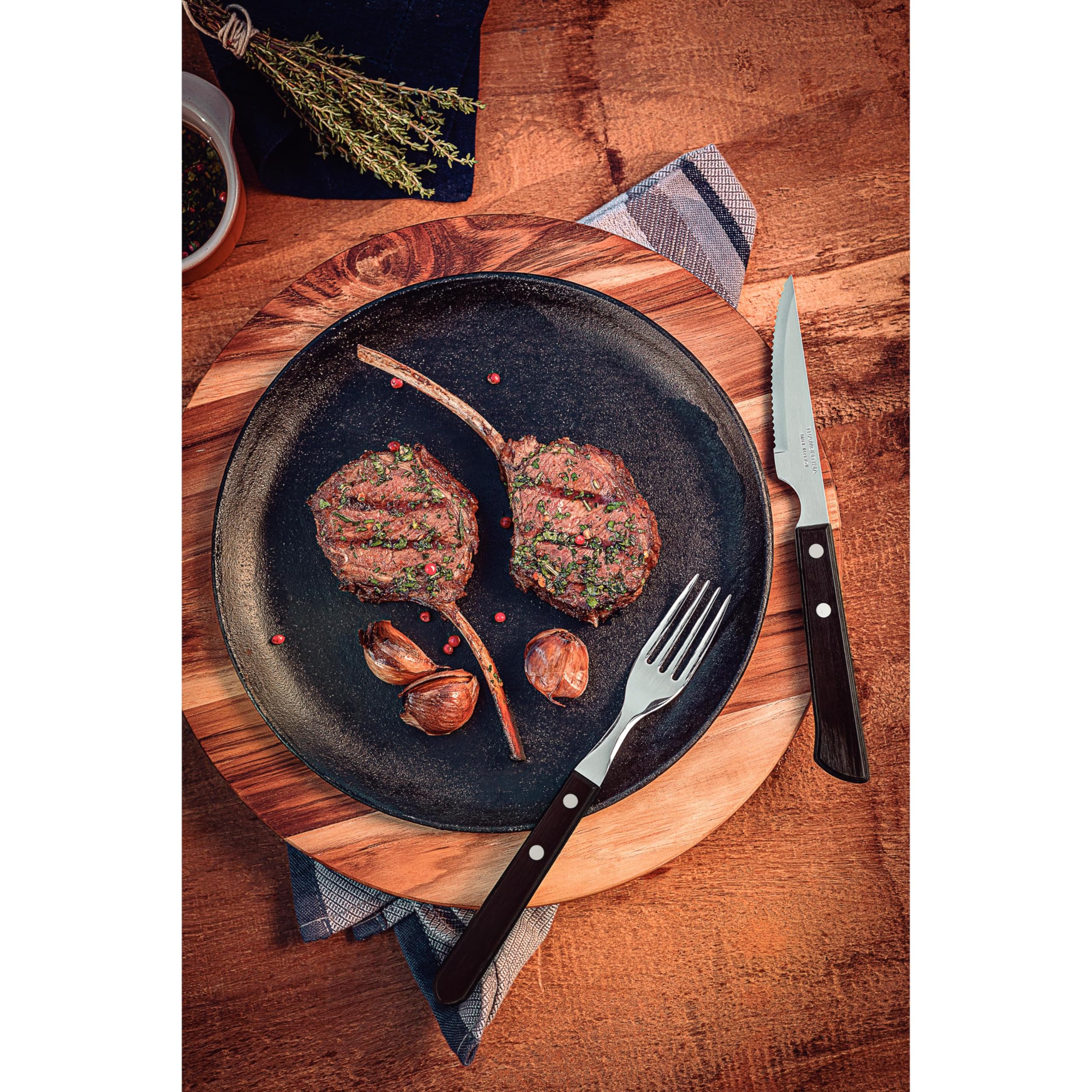 Tramontina 21199/909 Steakbesteck-Set, 12-teilig mit braunen Griffen 2-Fach vernietet