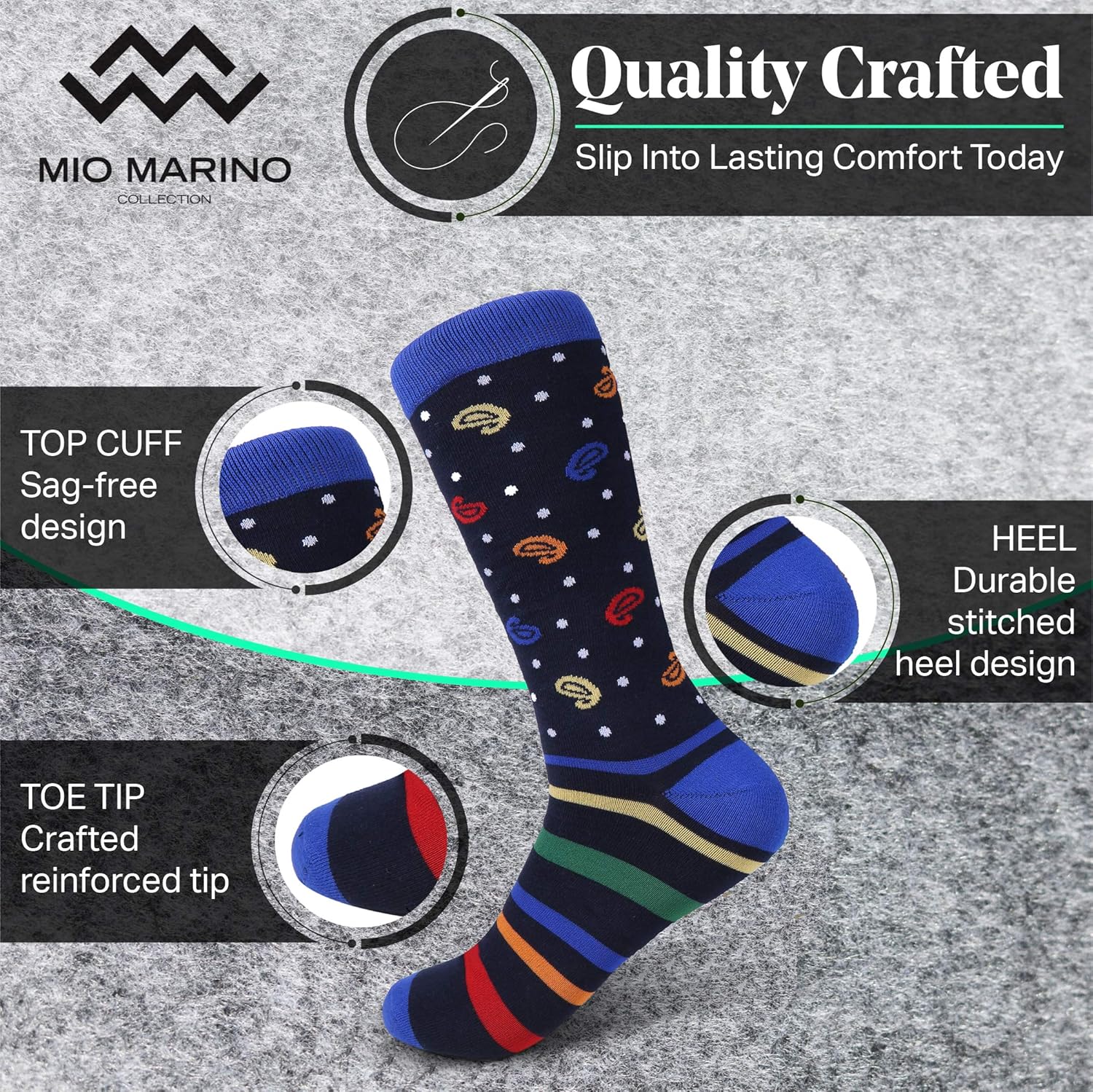 Marino Men's Dress Socks - Colorful Funky Socks for Men - Cotton Fashion Patterned Socks - 12 Pack - Image 2