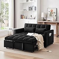 howcool 3-in-1 Convertible Sleeper Sofa Bed, 55" Pull-Out Loveseat with Reclining Backrest, Velvet Black for Small Spaces