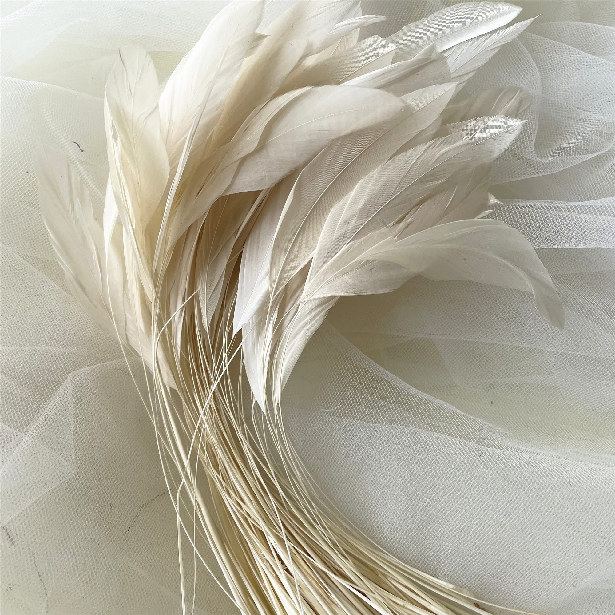 Natural Loose Stripped Coque Feathers for Millinery & Fascinators Hat Making Headpiece Costume Dyed Rooster Feather 5-7" (#06 Gold,10PCS)