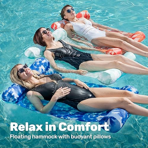 Miniatura 8 de Sloosh 3 Pack 4-in-1 Inflatable Pool Floats - Water Hammock Lounges, Multi-Purpose Swimming Pool Accessories (Saddle, Lounge Chair, Drifter) for