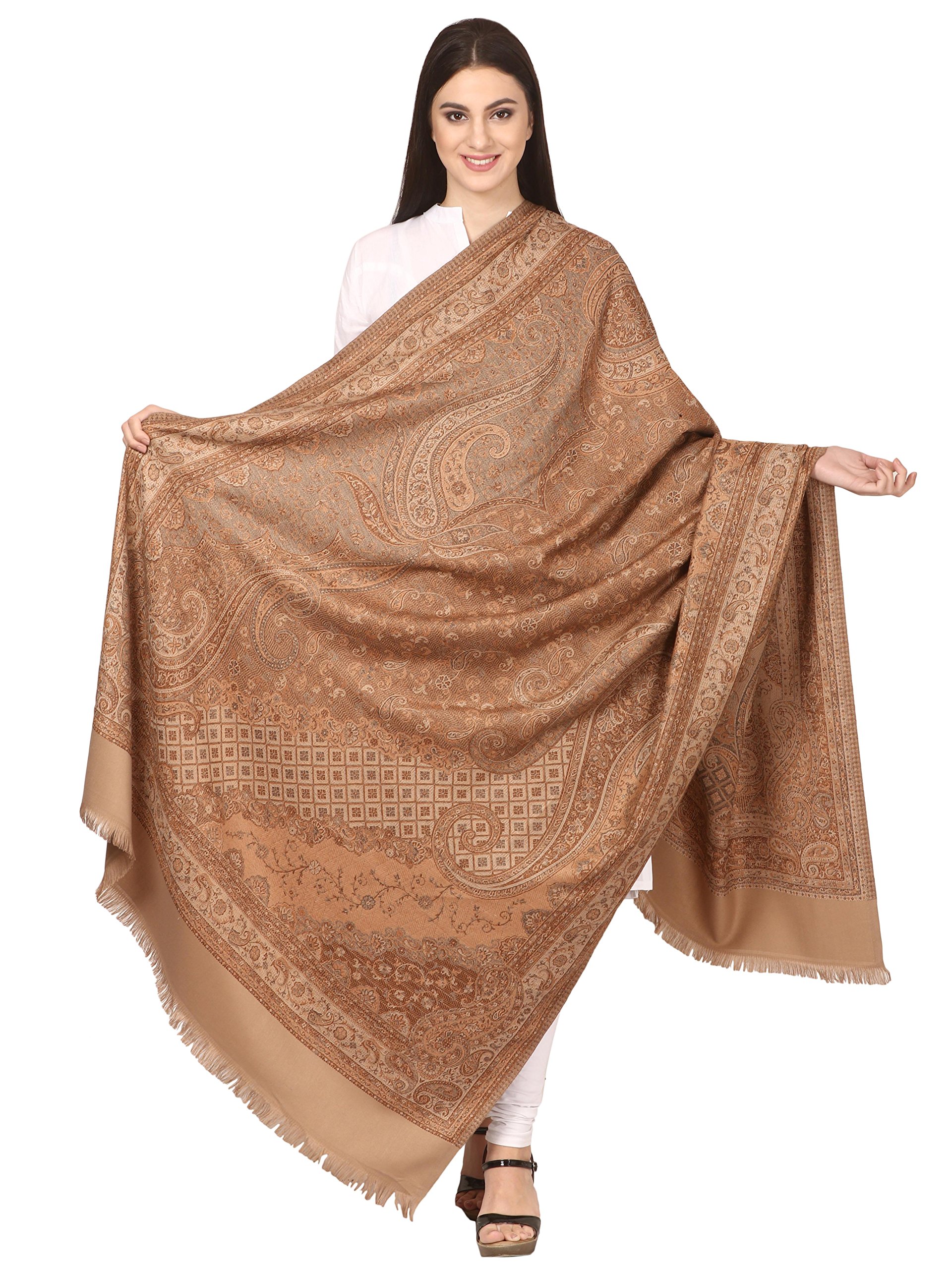 Pashtush Women's Kashmiri Woolen Shawl, Jacquard palla, Warm and soft, Faux Pashmina