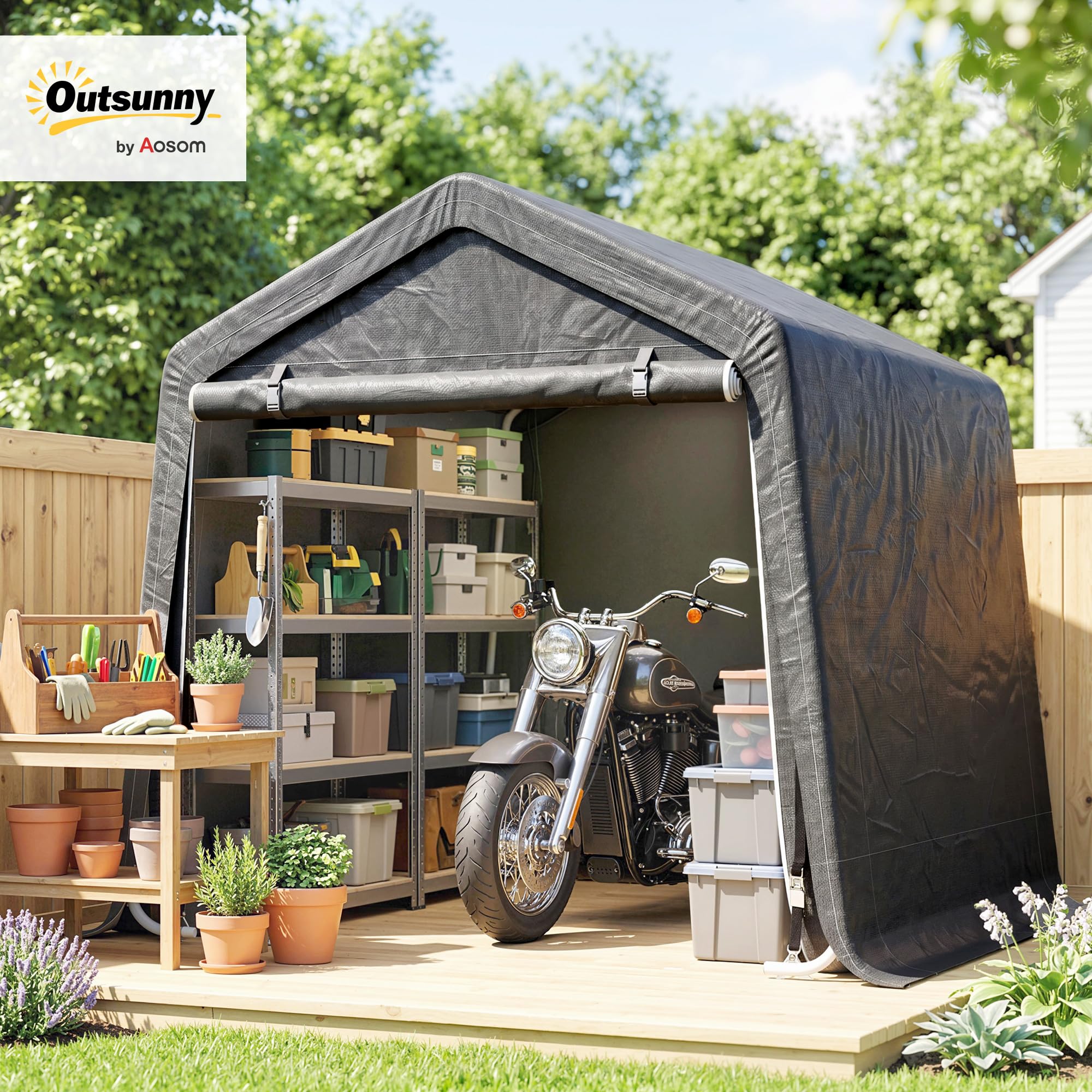 Outsunny Abri de Jardin, Tente de Stockage, 2 Portes zippées, Cadre métallique, abri de vélo, Protection Contre la Pluie légère et Le Vent, 280 x 240 x 240 cm, Gris foncé