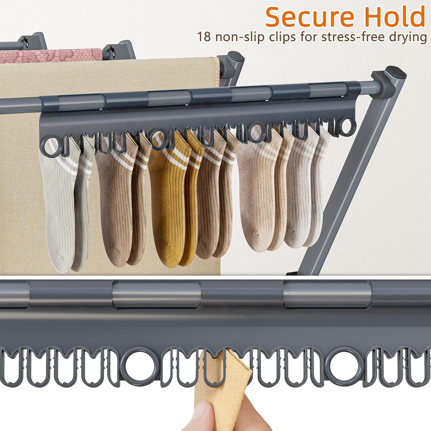 HOMIDEC Drying Rack Clothing,Large 12 Drying Poles with Sock Clips Clothes Drying Rack,Foldable Portable Laundry Drying Rack for Air Drying Clothing,Towels,Delicate Eac,Indoor Outdoor Use.Silver