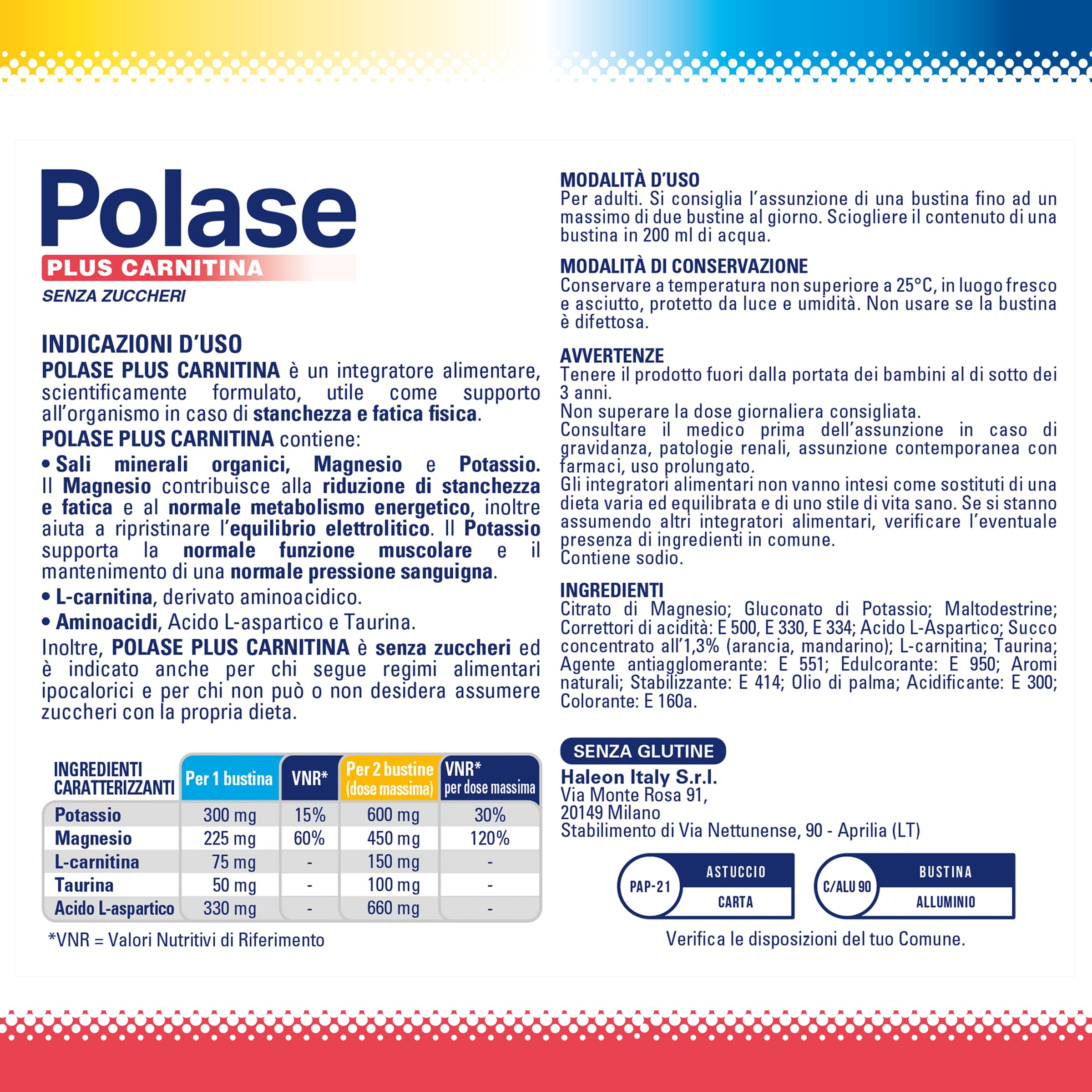 Polase Plus Carnitina, Per Stanchezza e Fatica Fisica, Formula con Carnitina e Aminoacidi, (48 bustine)
