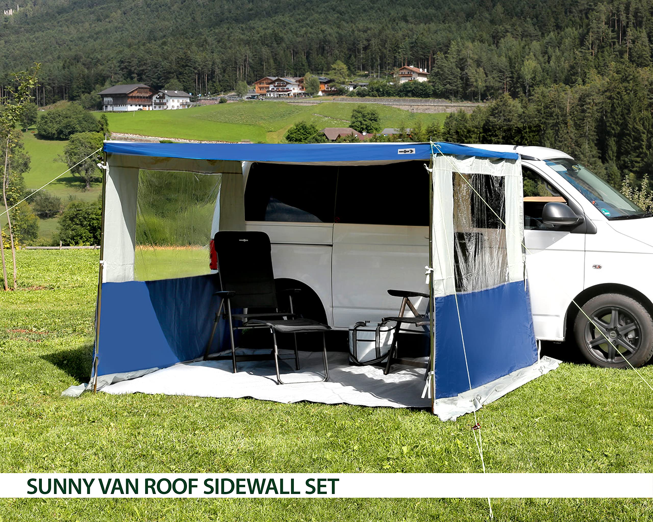 Brunner Sunny Van Roof Sidewall zestaw 2 ścian bocznych do markizy, ochrona przed słońcem do minibusów i vanów, ściany boczne z dużymi przezroczystymi oknami, 240 x 200 cm