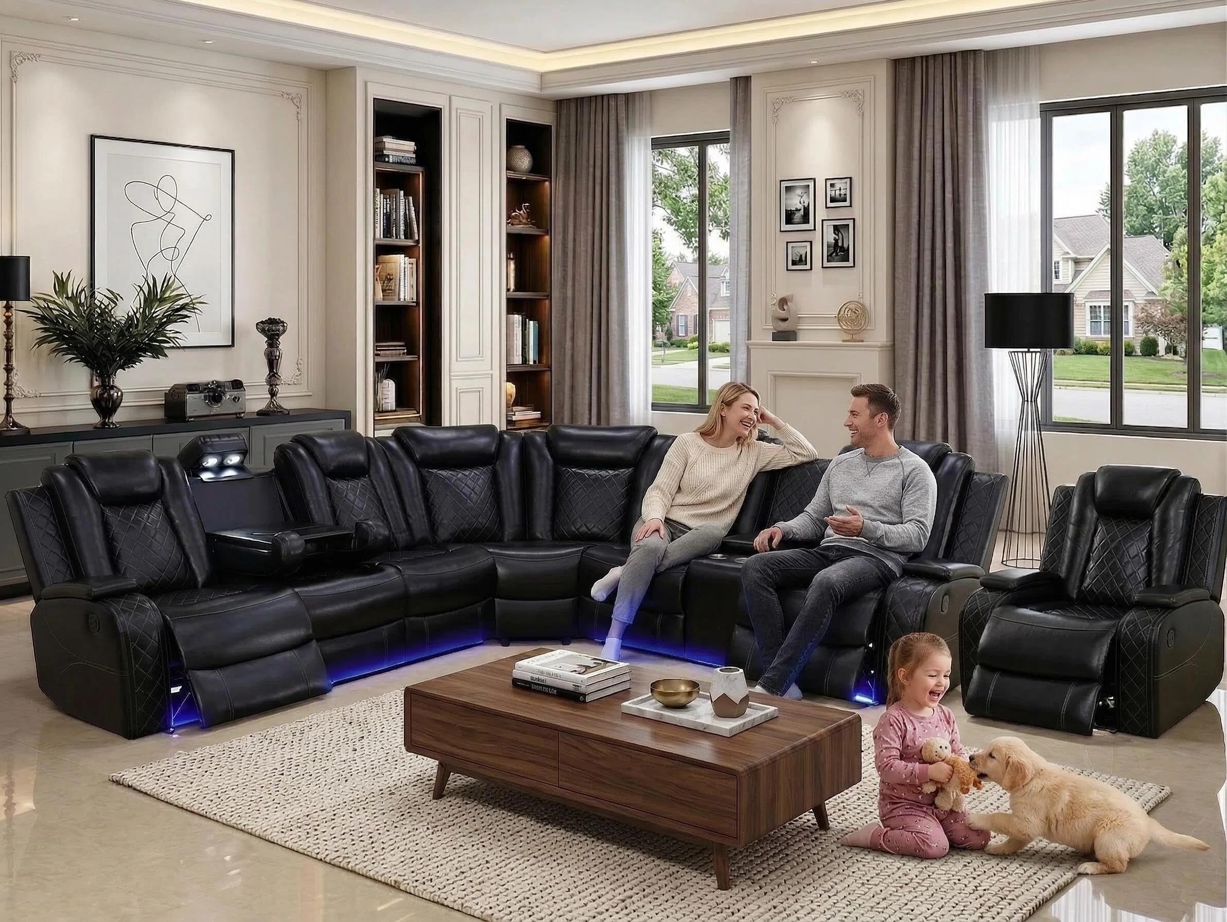 Leather Power Reclining Sectional Sofa Set,Sectional Couch with 3 Recliners view 9