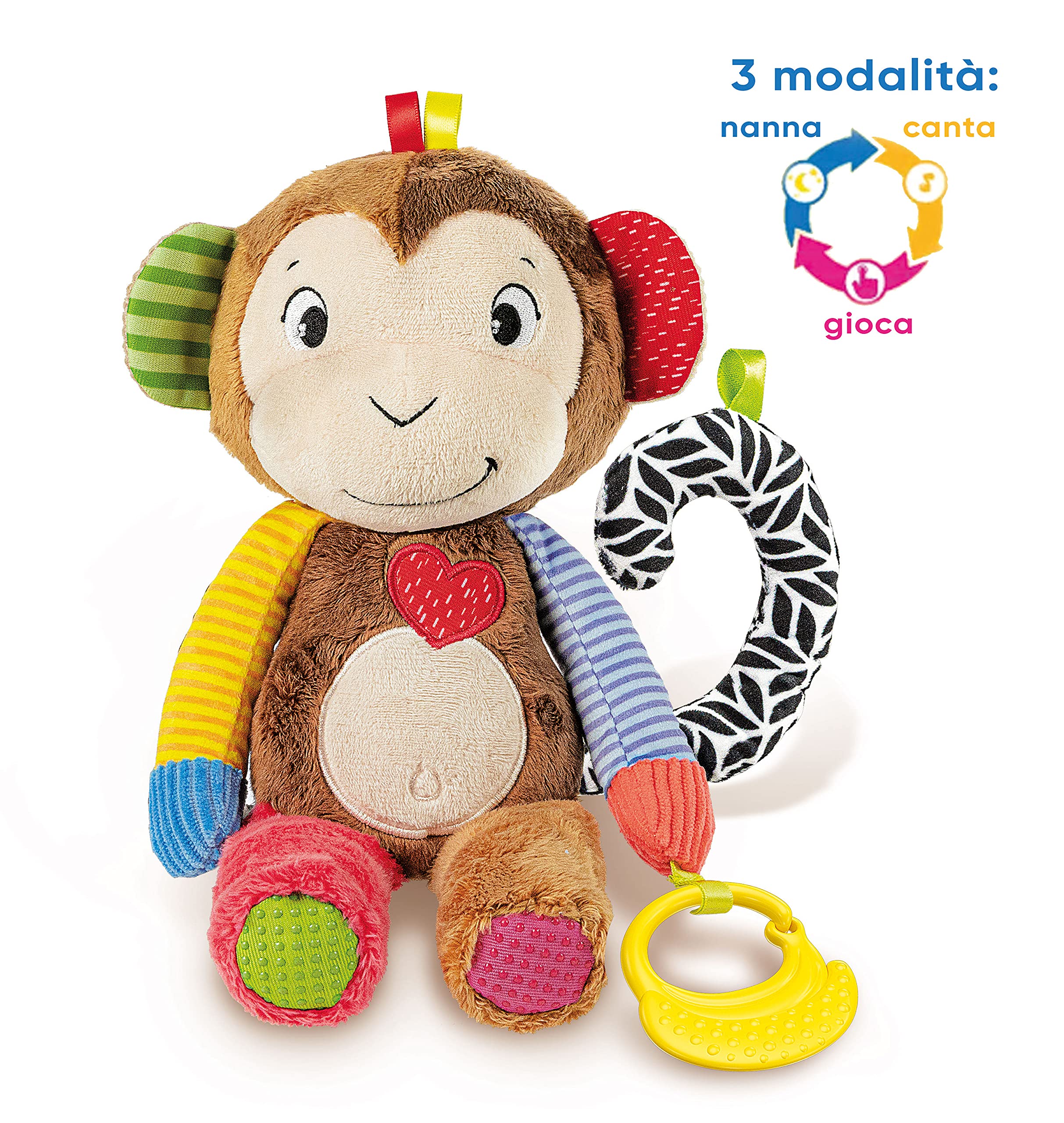 Clementoni Baby Scimmietta Canta Gioca e Impara, Peluche Interattivo Parlante in Italiano per Bambini di 3+ Mesi, Stimola Lo Sviluppo Sensoriale e Cognitivo, 100% Lavabile, Lingua Italiana, 17673