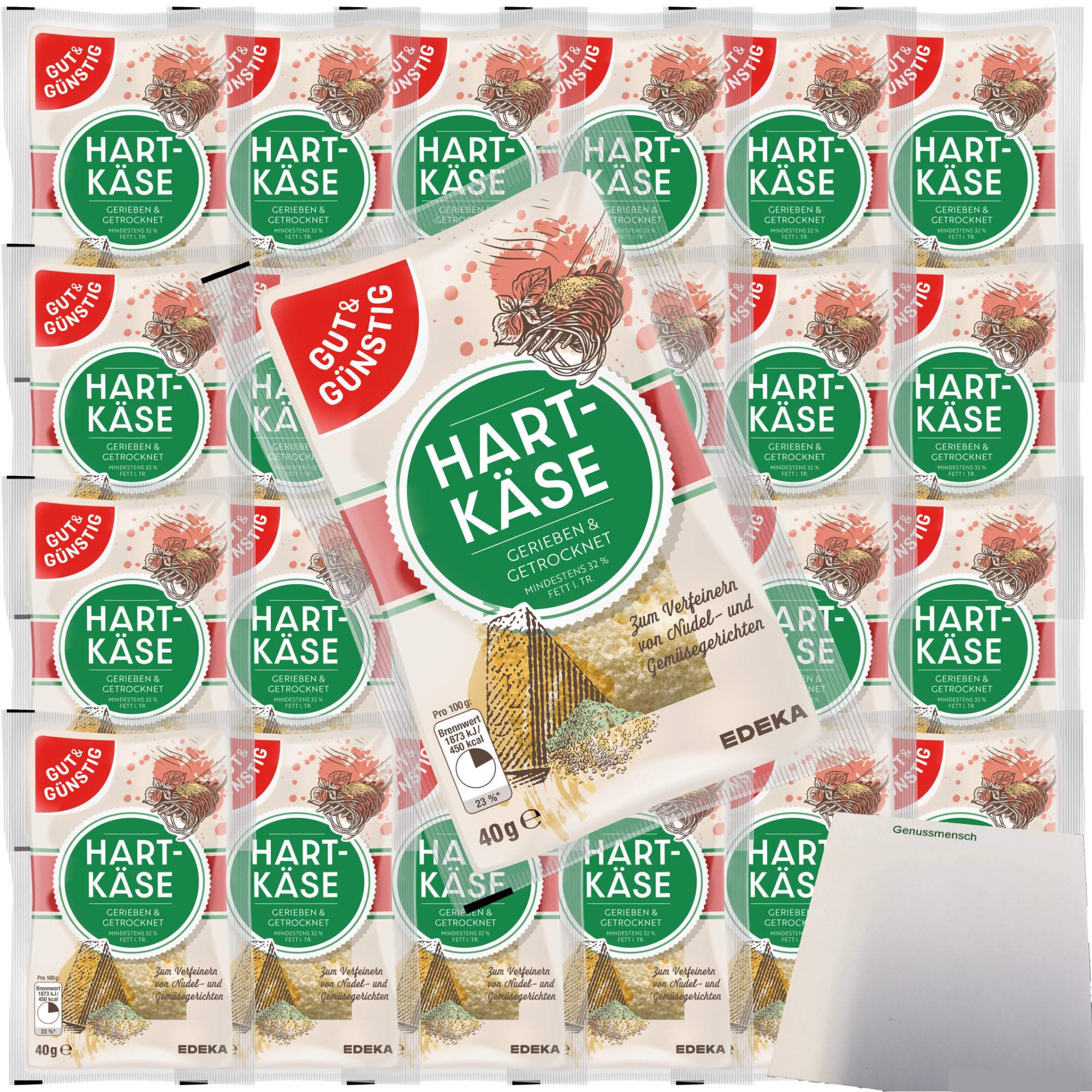 Gut&Günstig geriebener Hartkäse 32% Fett Grated Cheese VPE (25x40g Packung) + usy Block