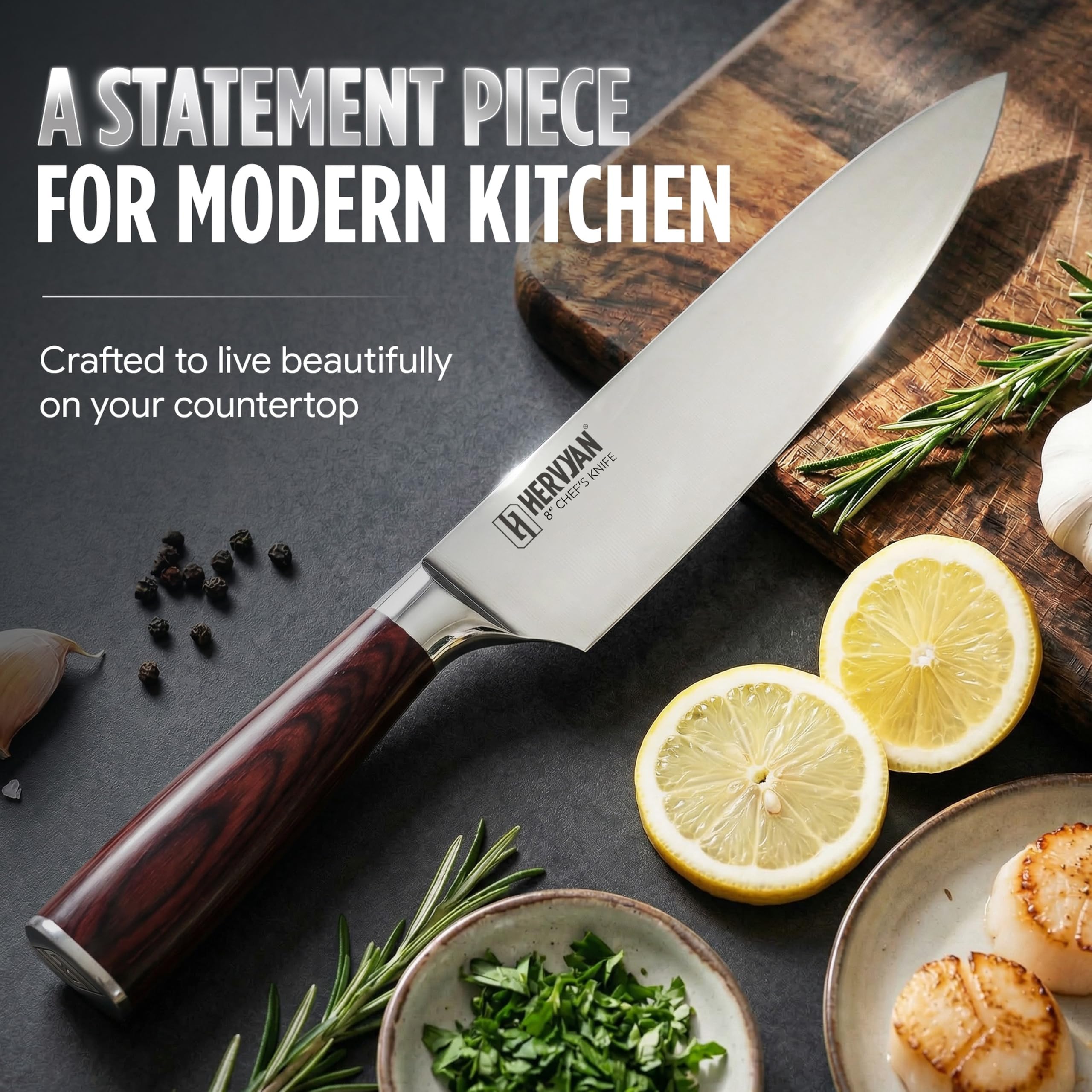 8 Inch Professional Chef Knife 13°–15° Edge German-Inspired Precision Blade High-Carbon Stainless Steel, Ergonomic Pakkawood Handle, Blade Guard and Gift Box for Home Cooks and Restaurants — Amazon image 4