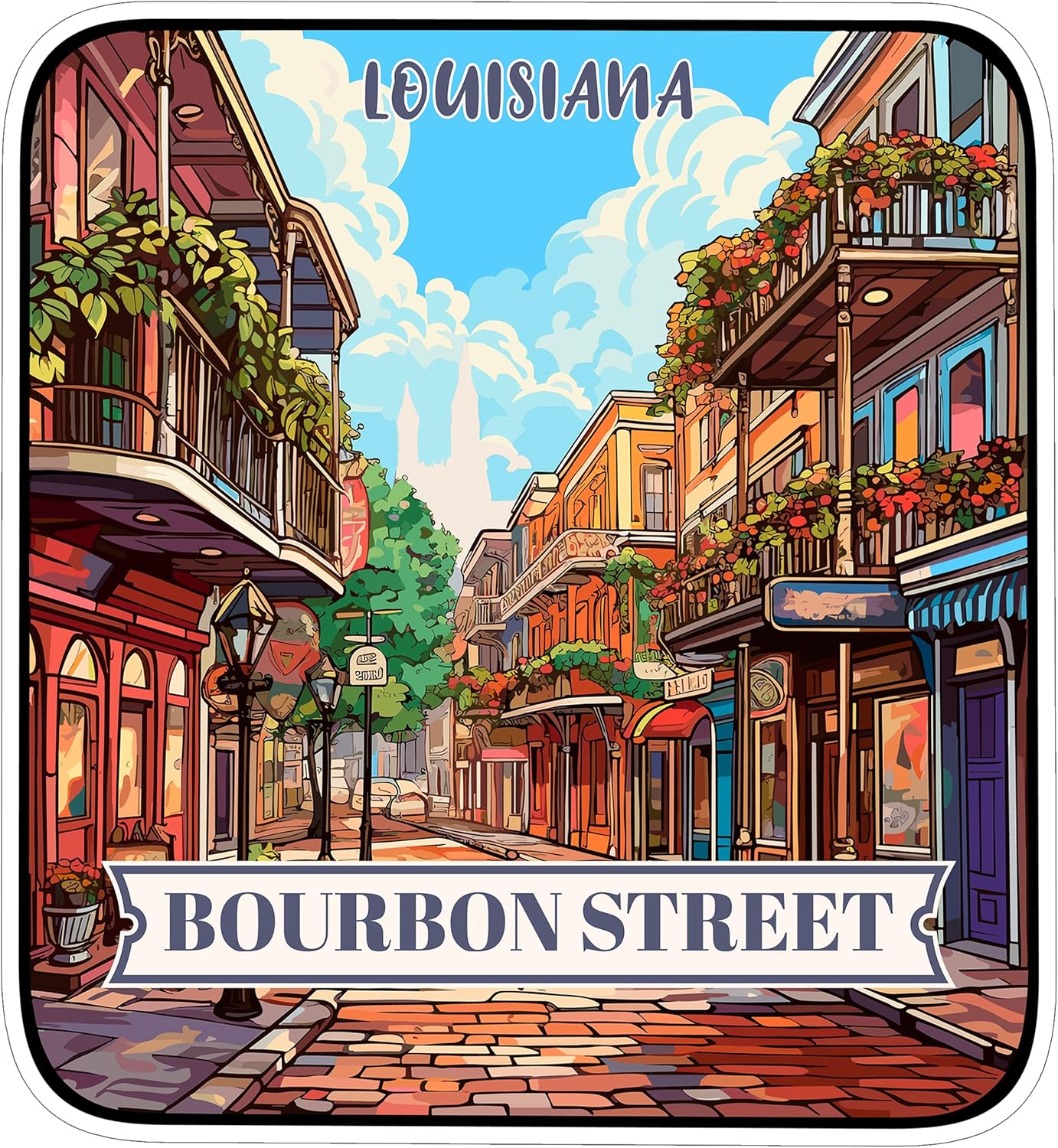 Bourbon Street Louisiana Sticker 4 Inch Travel Souvenir City Destination - Waterproof Vinyl Decal for Laptop Water Bottle Car Tumbler - Durable Aesthetic Long-Lasting Stickers for Adults ID44990