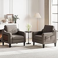 Vista 12 de Silla de acento para sala de estar, sillón moderno tapizado en lino, silla de sofá lateral de tela con estructura de madera con mesa plegable, 2