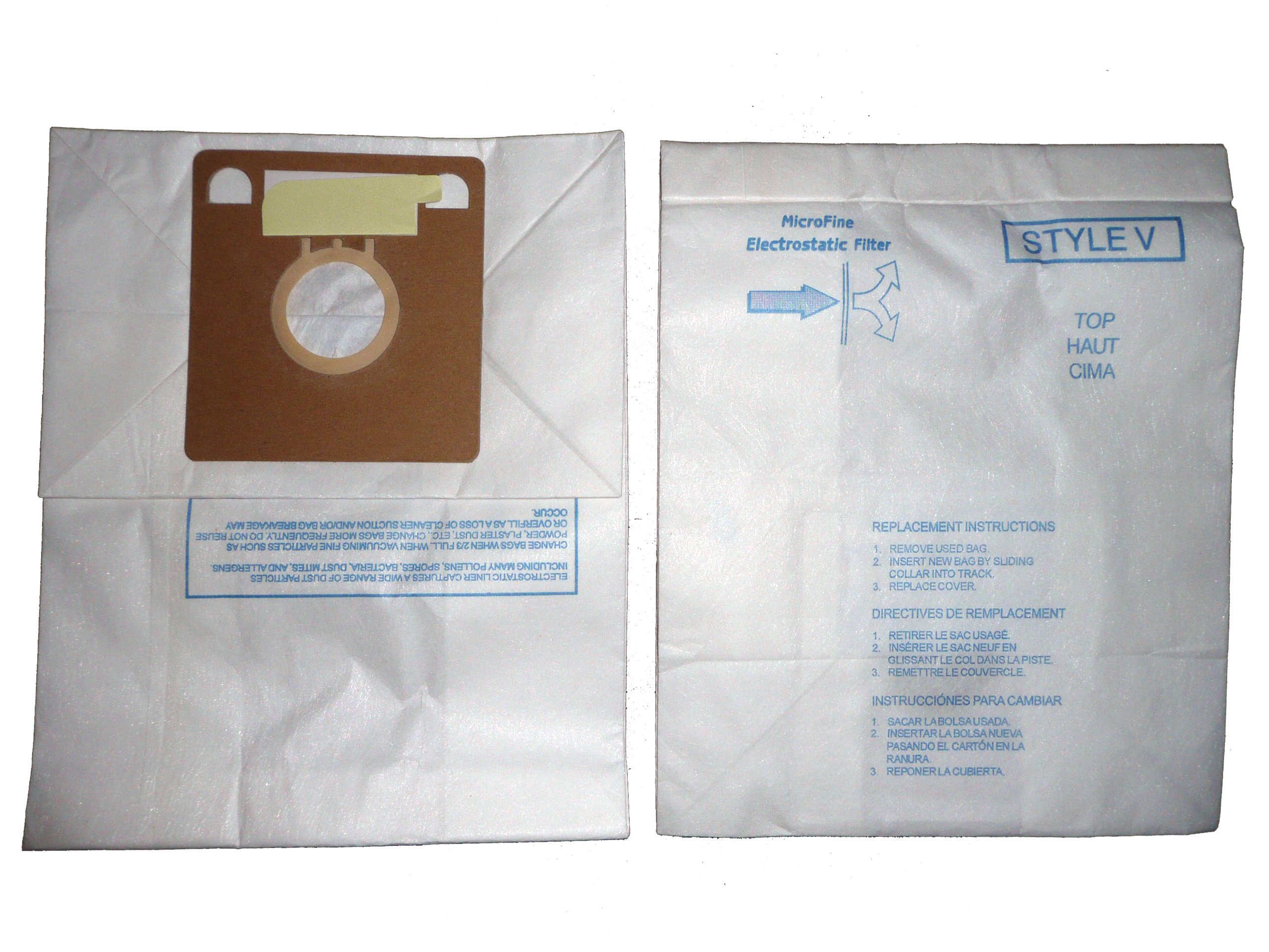 12 Eureka Allergy Style V Vacuum Bags, Power Team, Powerline, Canisters, World Vac, Home Cleaning System Vacuum Cleaners, 3800, 3900, 6700, 6800, 6865, 8000, 8200, 8900, 52358, 52358-12, 576898-12 (Fi
