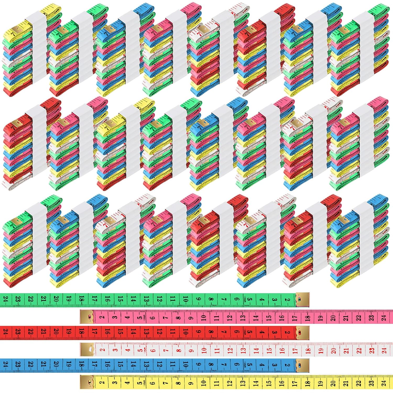 Macarrie 200 Pcs Soft Tape Measure Bulk Double Scale 150 cm/ 60 Inch Fabric Measuring Tape Body Measurement for Weight Loss Ruler Soft Ruler for Sewing Cloth Craft Supplies, Multi Color Random