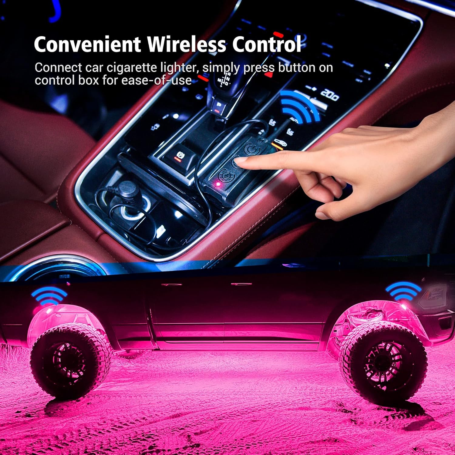 MICTUNING C3 RGBW LED Rock Lights Wireless Control - 12 Pods Multi-Color Neon Underglow Lights with Bluetooth APP & Control Box Including Cigarette Lighter (Extensible Up to 32 Pods) : Automotive
