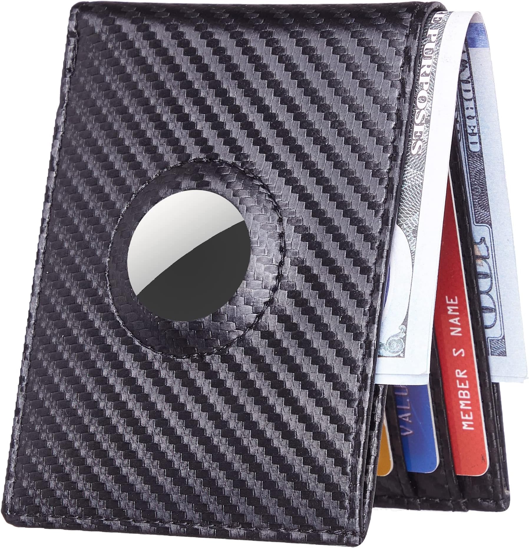 Hawanik Air Tag Wallet Holder, Large Bifold Mens Wallet for AirTag RFID Blocking with 2 ID Windows and Integrated Holder for AirTag