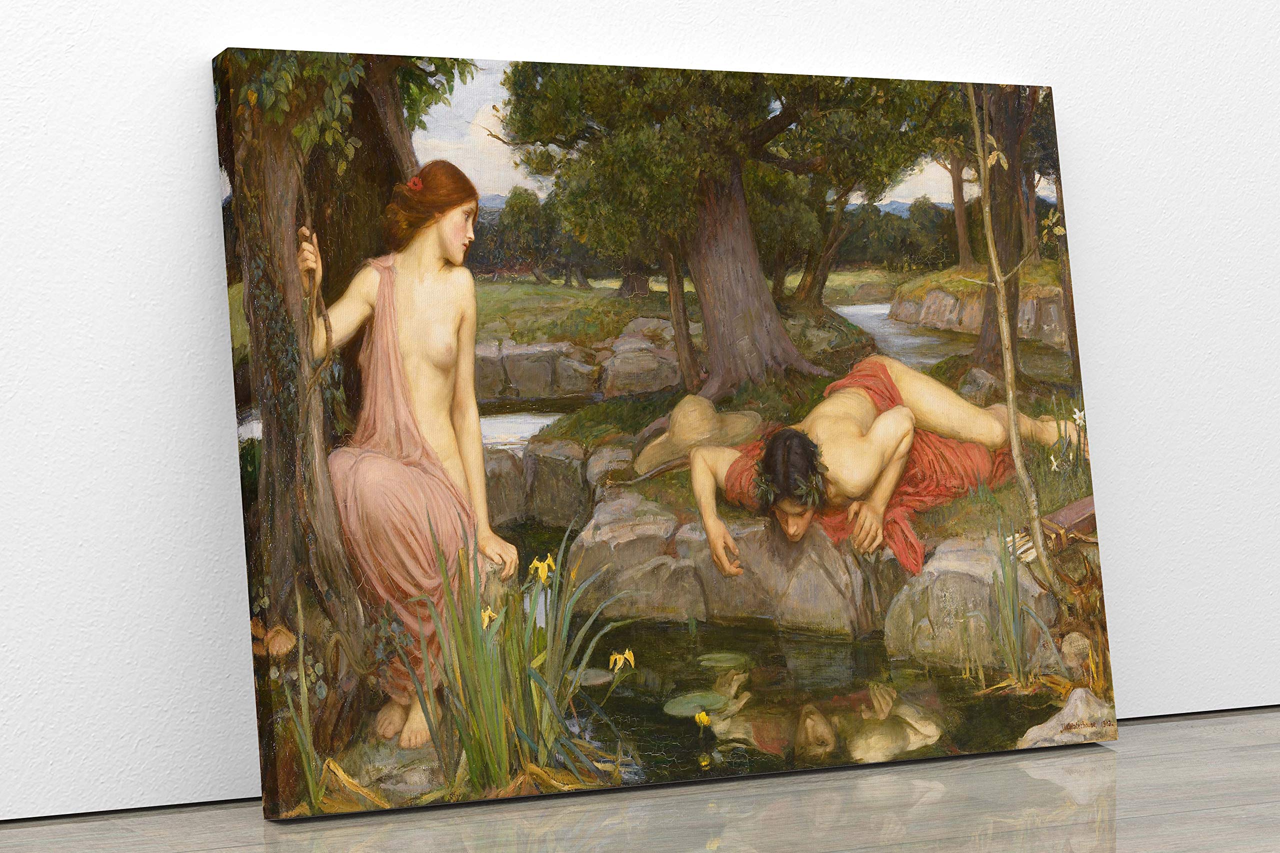 JOHN WILLIAM WATERHOUSE Echo and Narcissus Framed Canvas Wall Art Picture Print Home Living Room Dining Room Decor