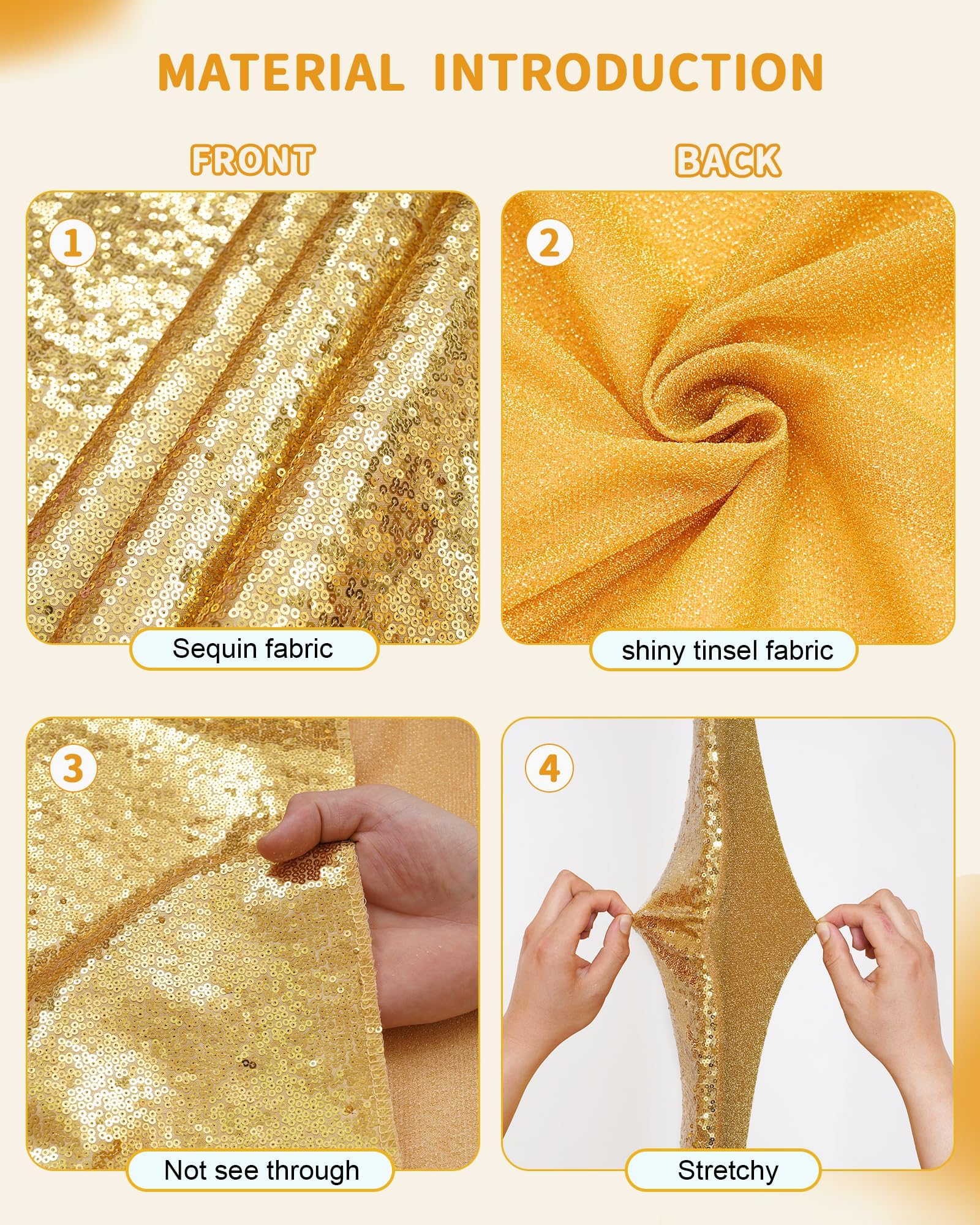 Copertura per sfondo ad arco con paillettes, copertura per arco dorato, per feste di nozze, compleanno, supporto per palloncini (2,2 m, oro)