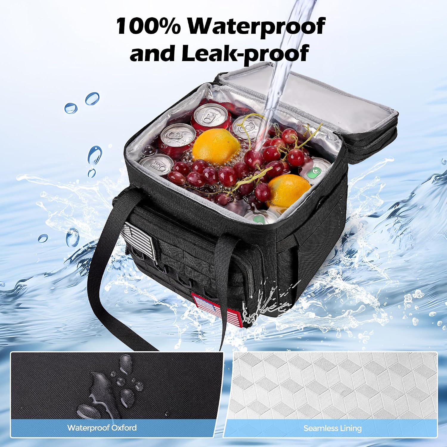 DOLOPL Lunch Box for Men, Black Insulated Expandable Lunch Bag for Men/Women, 16L Large Tactical Leakproof Waterproof Cooler Lunch Bag With Adjustable Shoulder Strap for Outdoor, Picnic, Office image 5