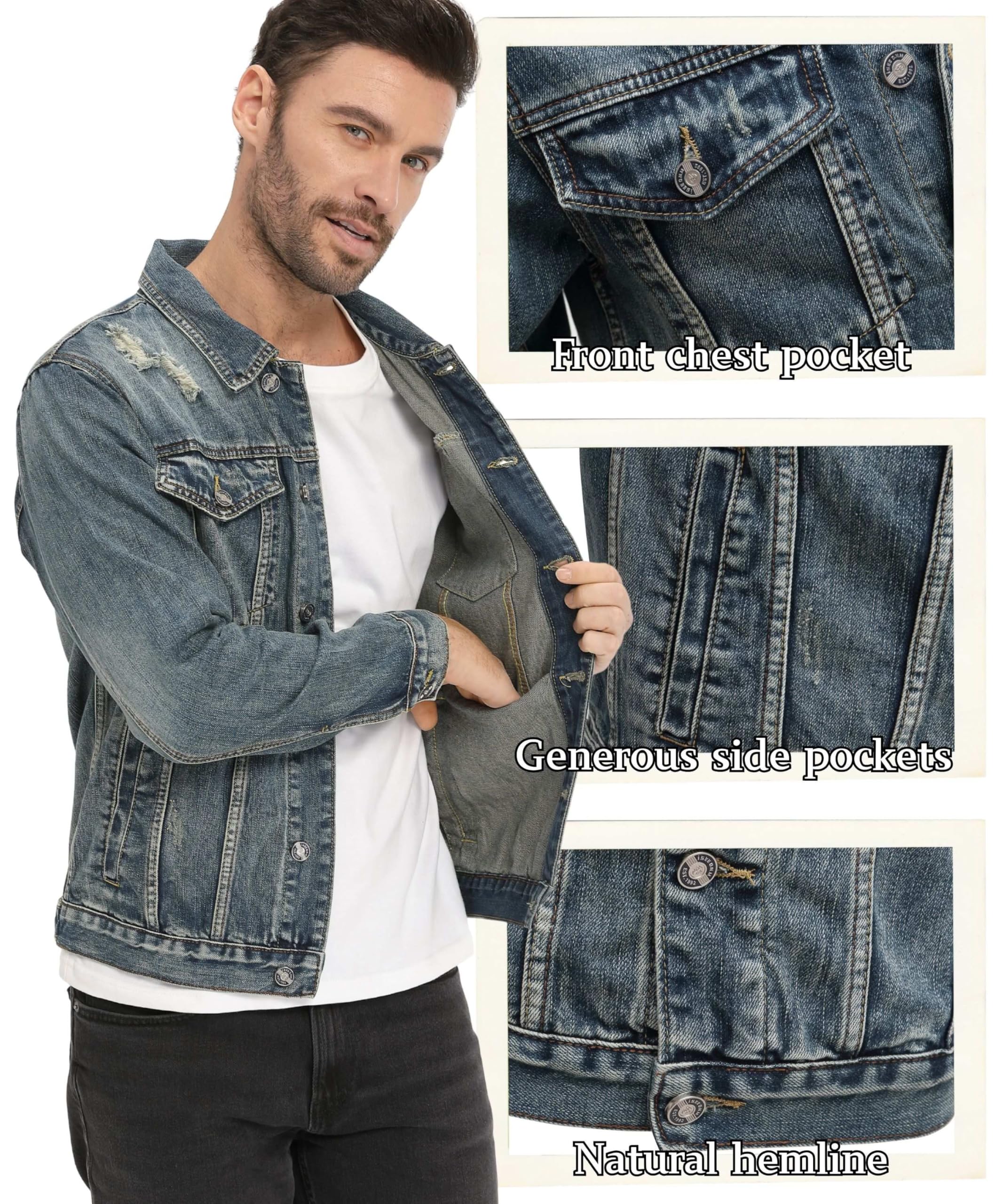 Giacca Jeans uomo Classico Lavato Vintage Jacket Casual Jeans Cappotto Cotone Trucker Giacca Biker Moto Capispalla in Denim Strappato