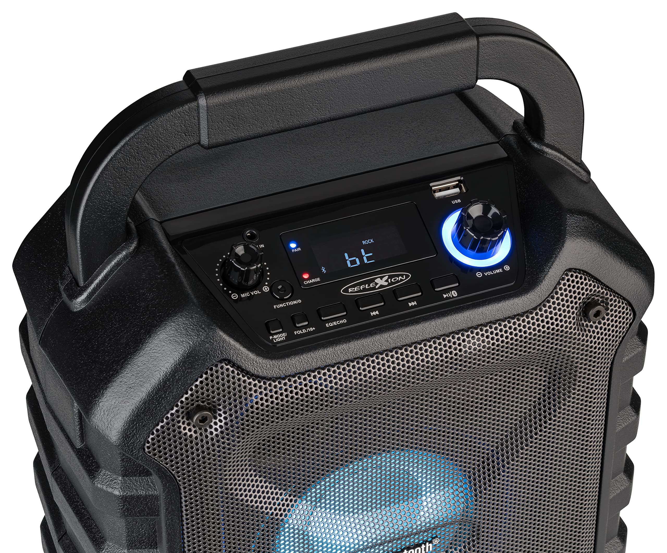 REFLEXION PS06BT kompakte PA-Anlage, mobil mit Akku, Lichteffekten und Karaoke-Funktion, inklusive Mikrofon (Bluetooth, USB, AUX, 160 Watt), schwarz