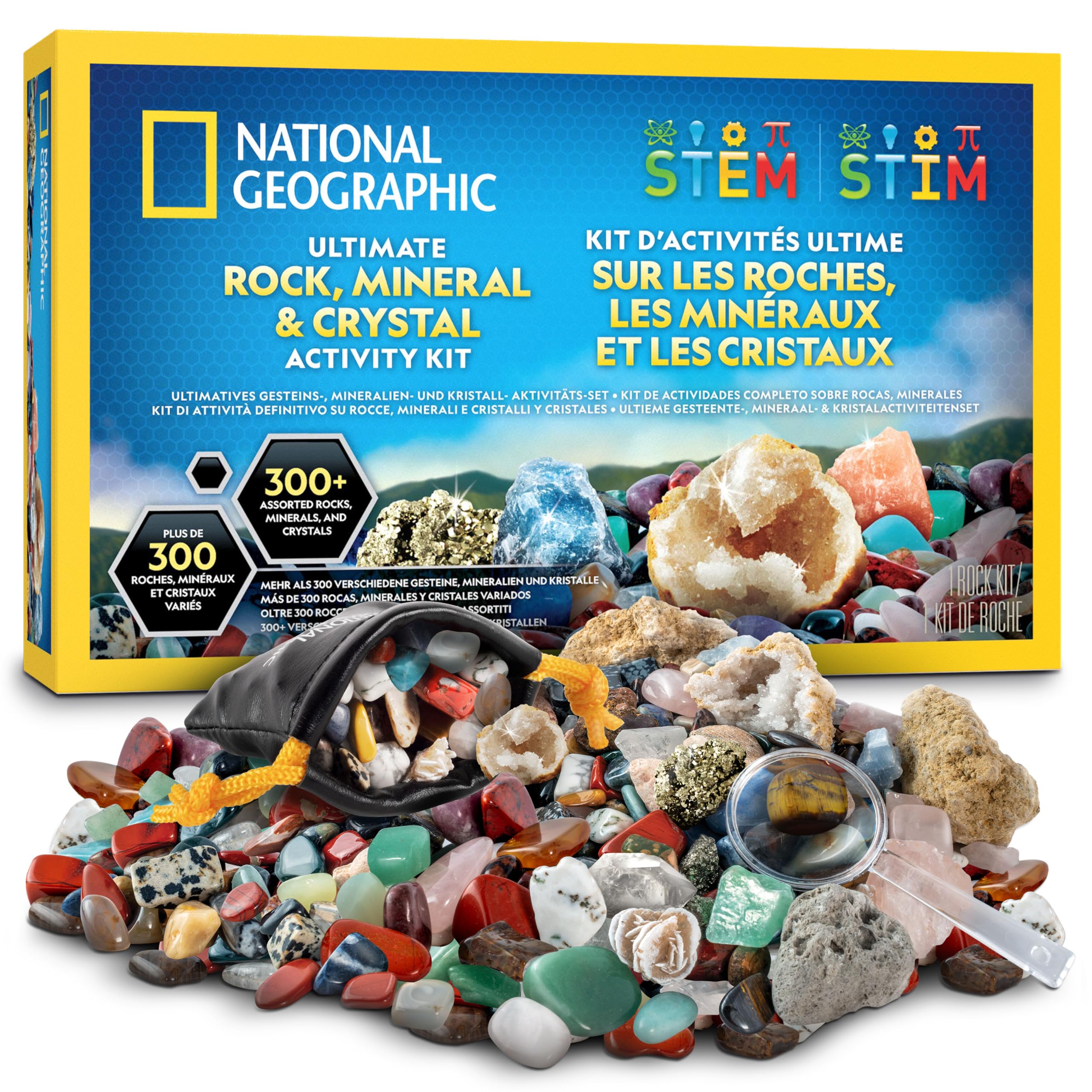National Geographic Coffret de Collection de Roches pour Enfants – Kit Scientifique avec 300 Gemmes, Minéraux et Cristaux