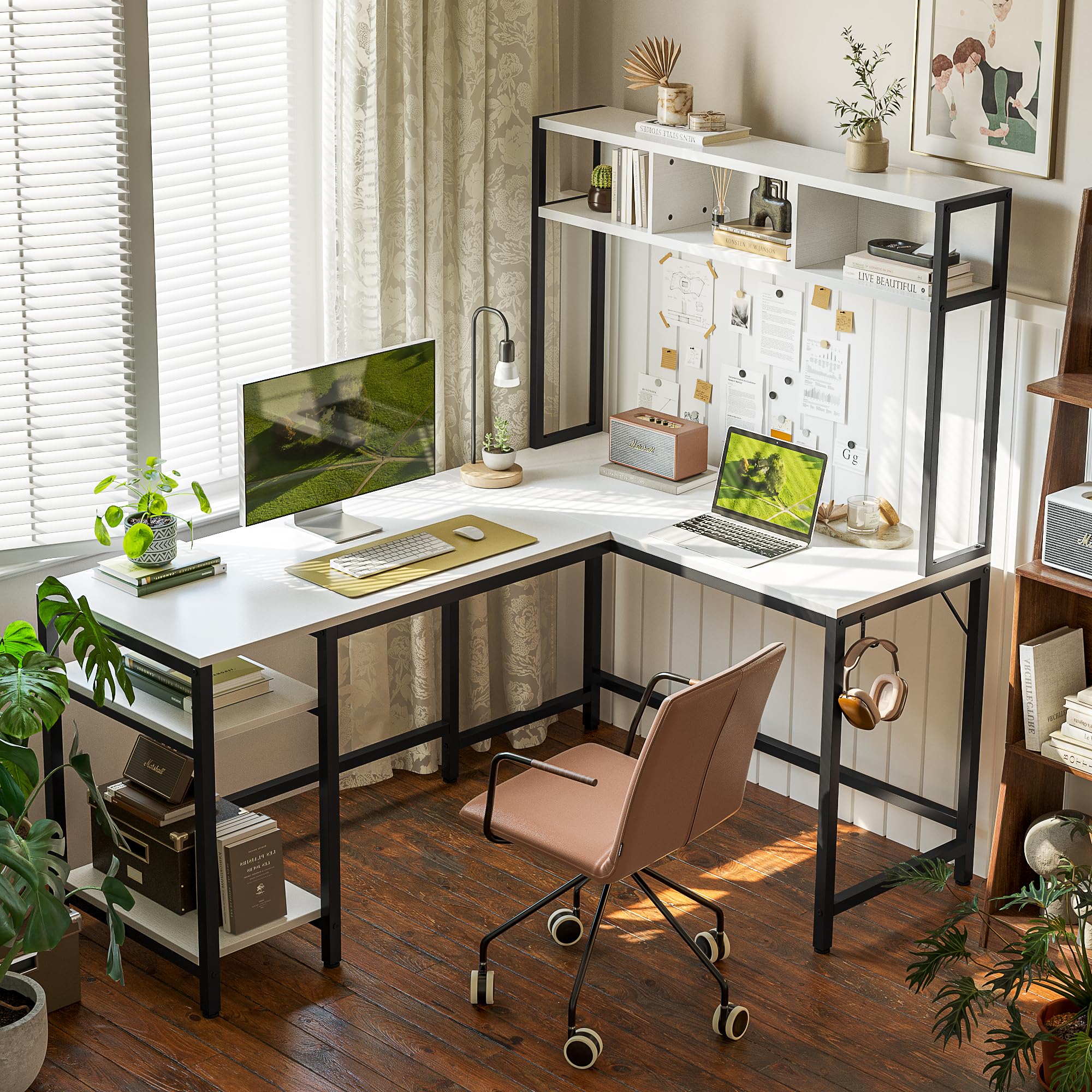 Airfish Bureau d'angle 150 x 150 cm avec Rangement, Bureau Réversible