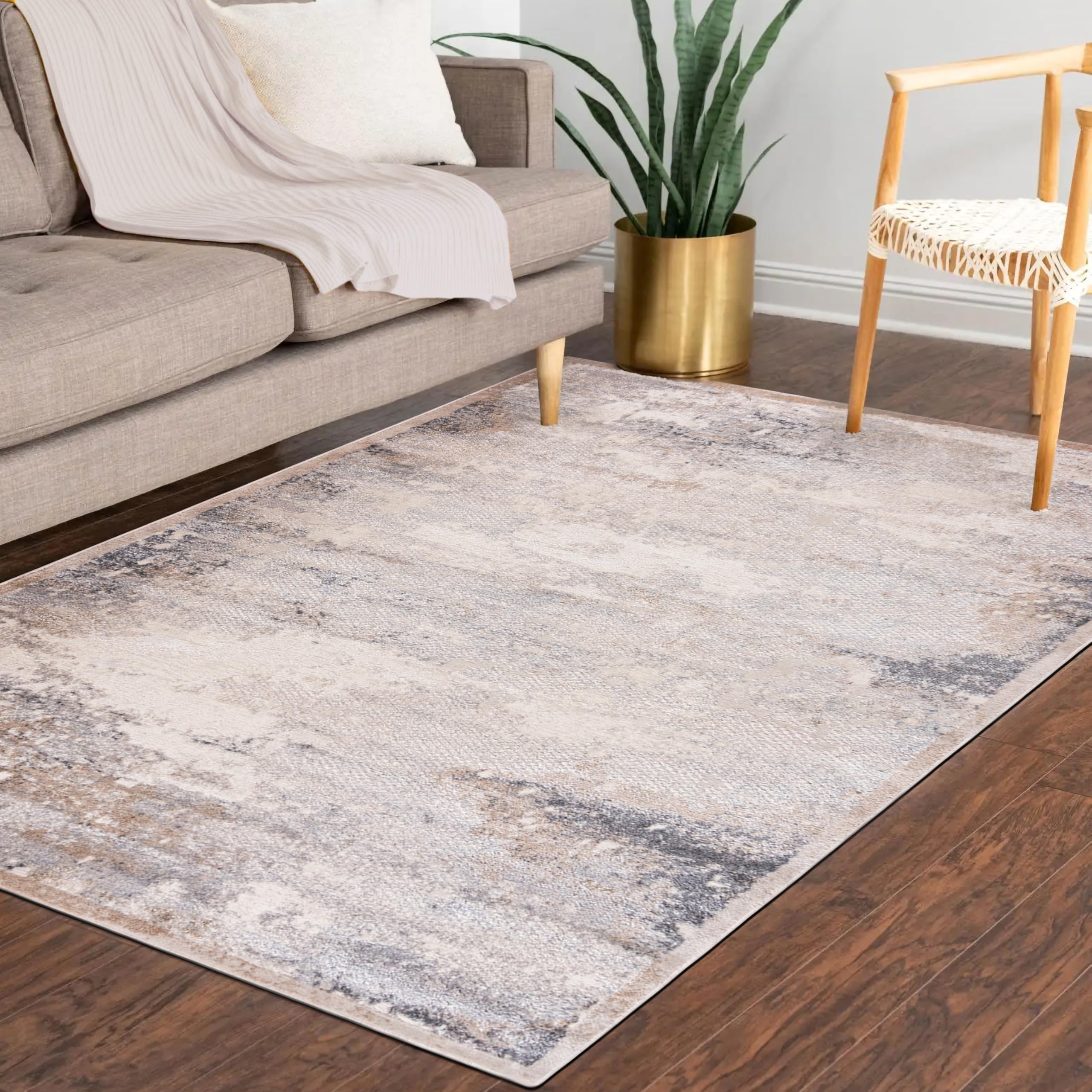 Alfombras - Moderno Abstracto Alfombras - Alfombras para Salón, Dormitorio, Comedor, Despacho - Pilas Cortas Rectángulo - Certificado Oeko-Tex - Elegante Alfombras - Beige Gris - 80 x 150 cm