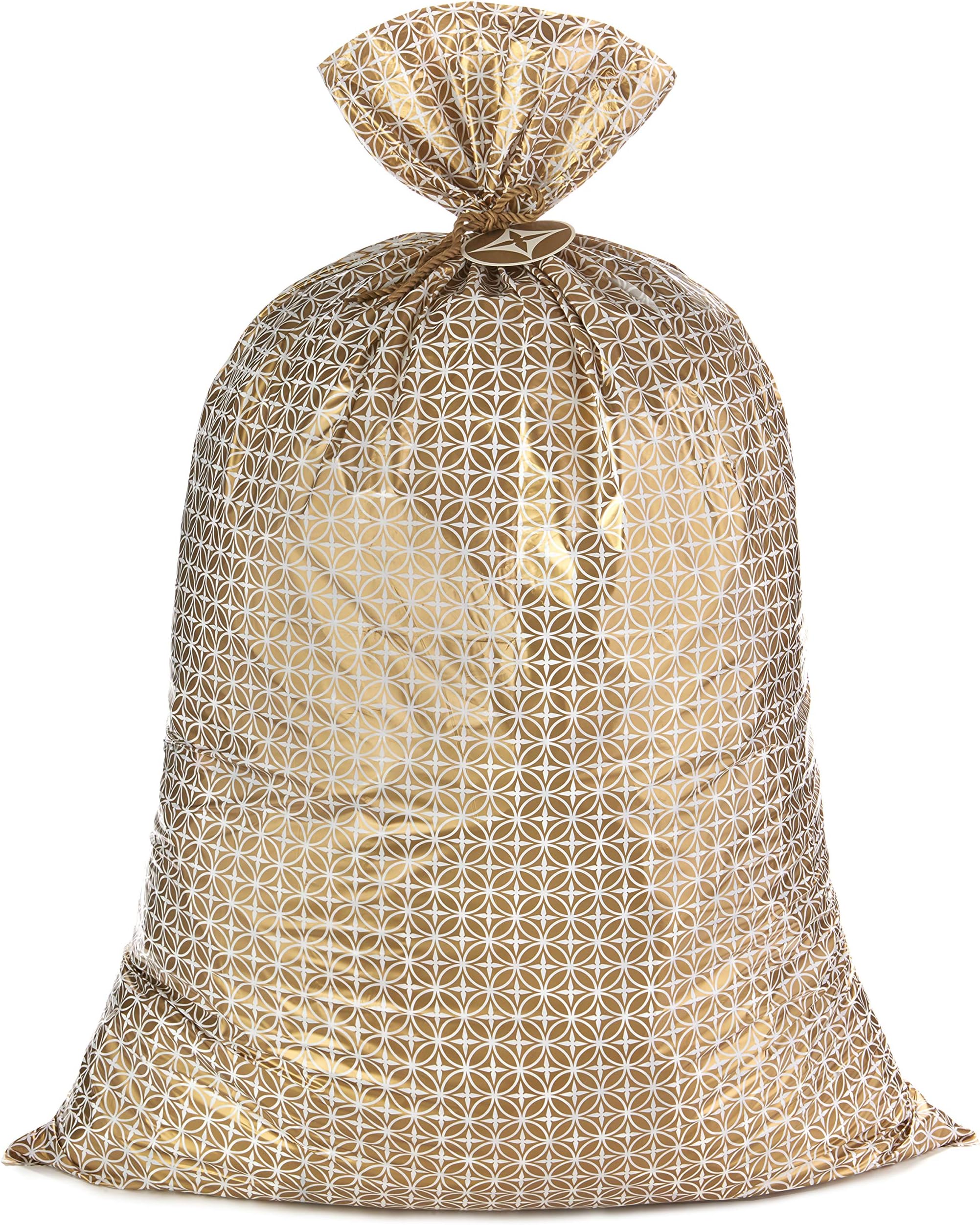 56" Jumbo Plastic Gift Bag (Gold Pattern) for Graduations, Weddings, Bridal Showers, Mother's Day, Birthdays, Engagement Parties, Retirements, Christmas, Hanukkah