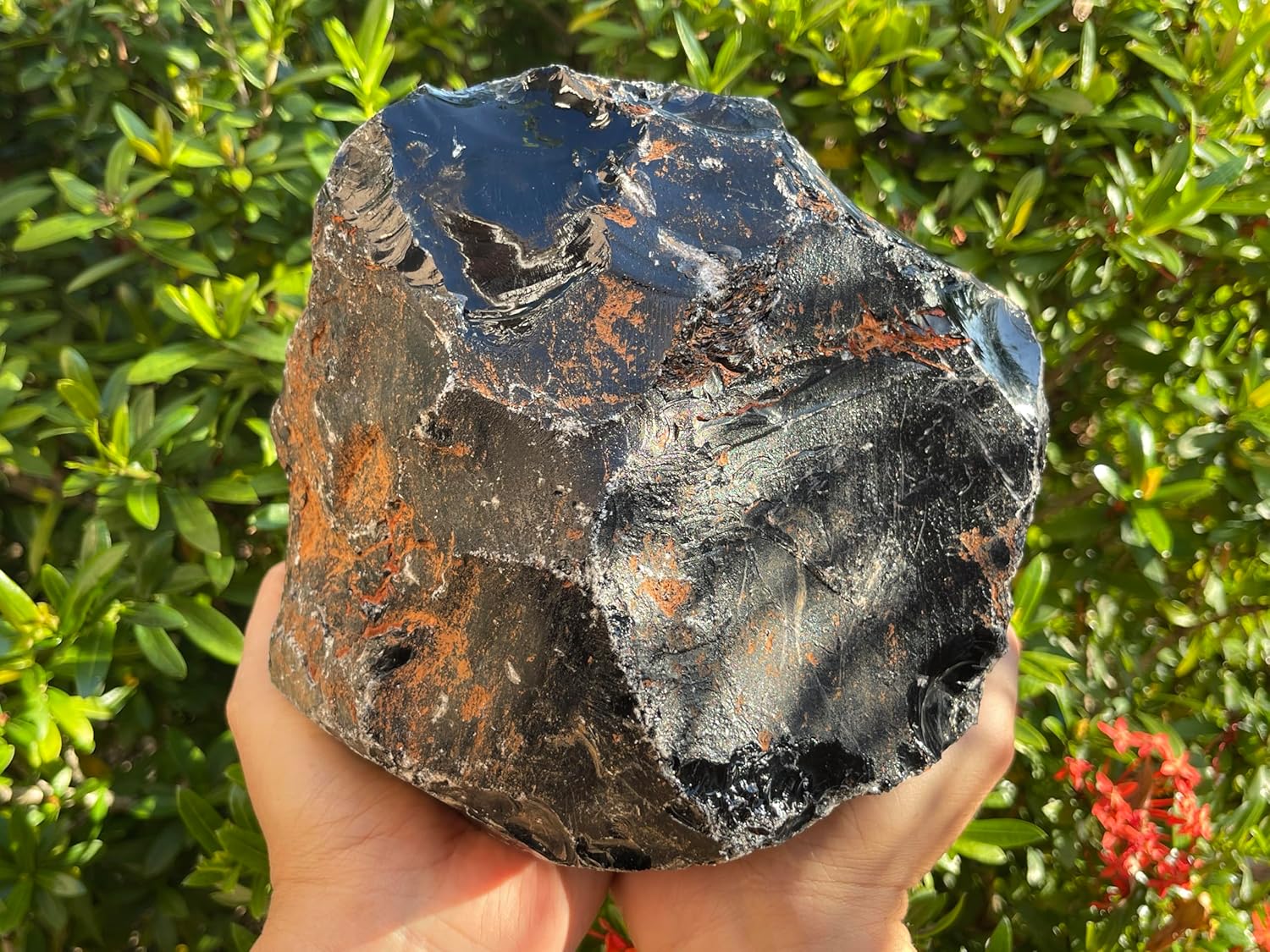 GAF TREASURES Extra Large Black Obsidian Rough Stones, 3-10"" Natural Black Obsidian, Raw Black Obsidian Crystals (9-10 lb)