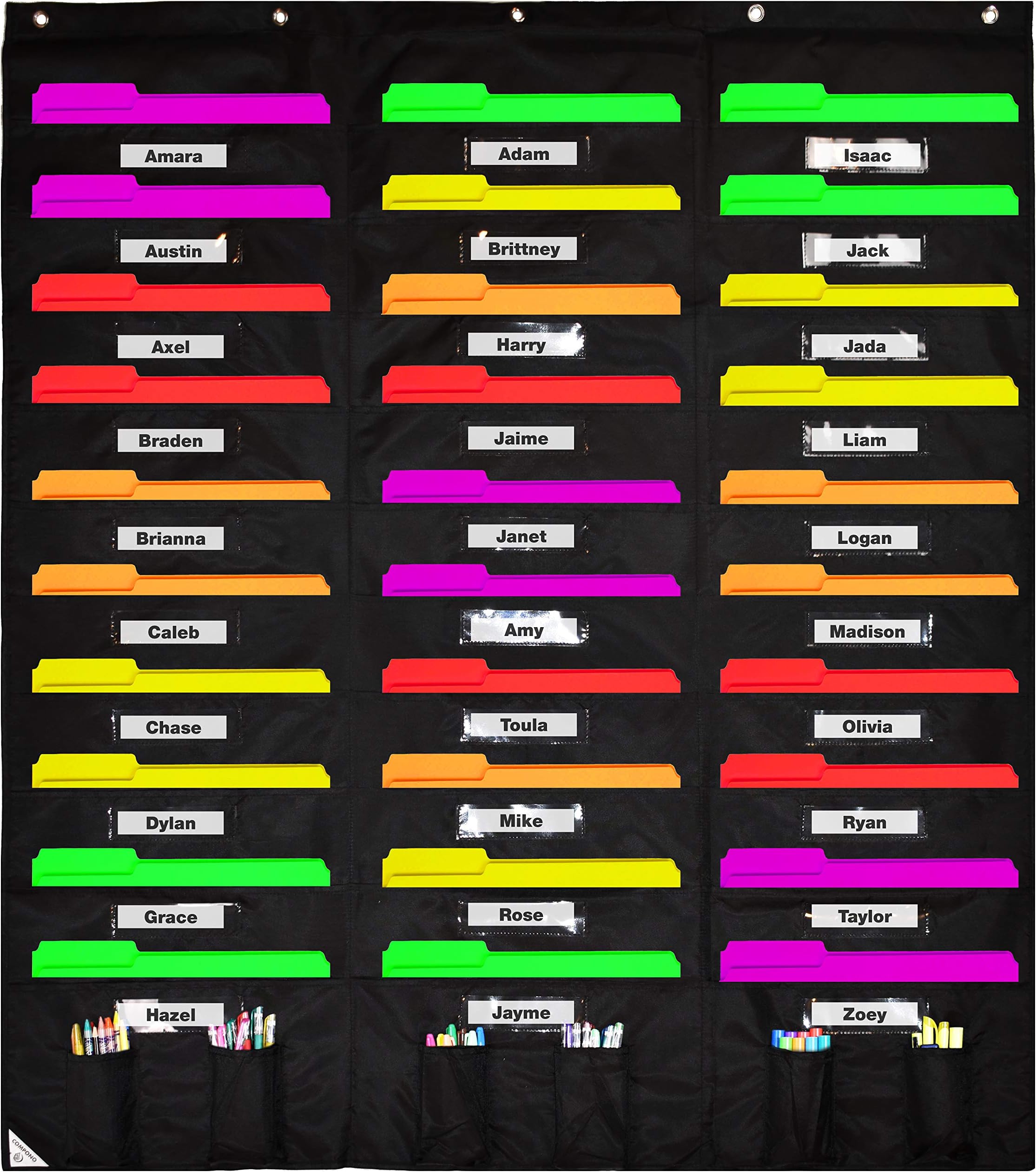 30 Pocket Storage Pocket Chart Hanging Wall File Organizer. Best Pocket Chart for School, Classroom Organization, Home Office Mailbox Organizer. Easy Wall Pocket Chart (Black w/Label Window)