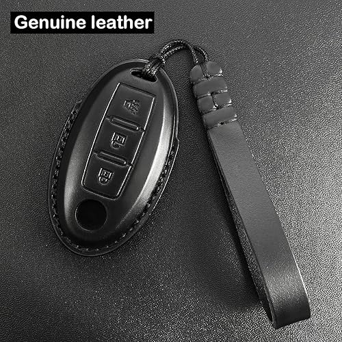 Miniatura 2 de Funda para llavero de piel auténtica con llavero, protector de piel para llaves de 3 botones, compatible con llave remota inteligente de 3 botones