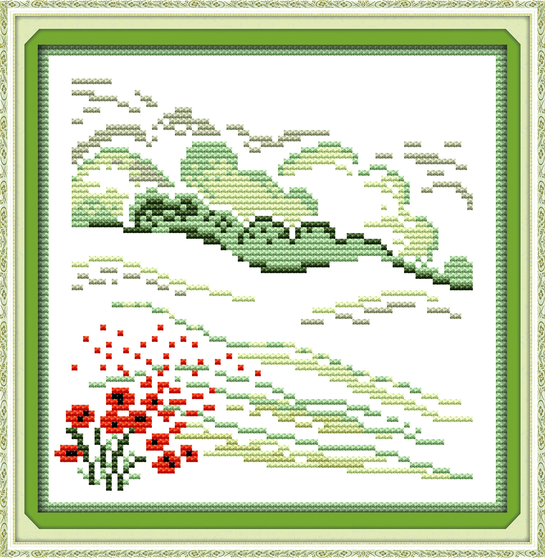 OWN4B Cross Stitch Kits Stamped, The Four Seasons' Scenery-Summer Printed Pattern 11CT 9.8x9.8 inch DIY Embroidery Kit