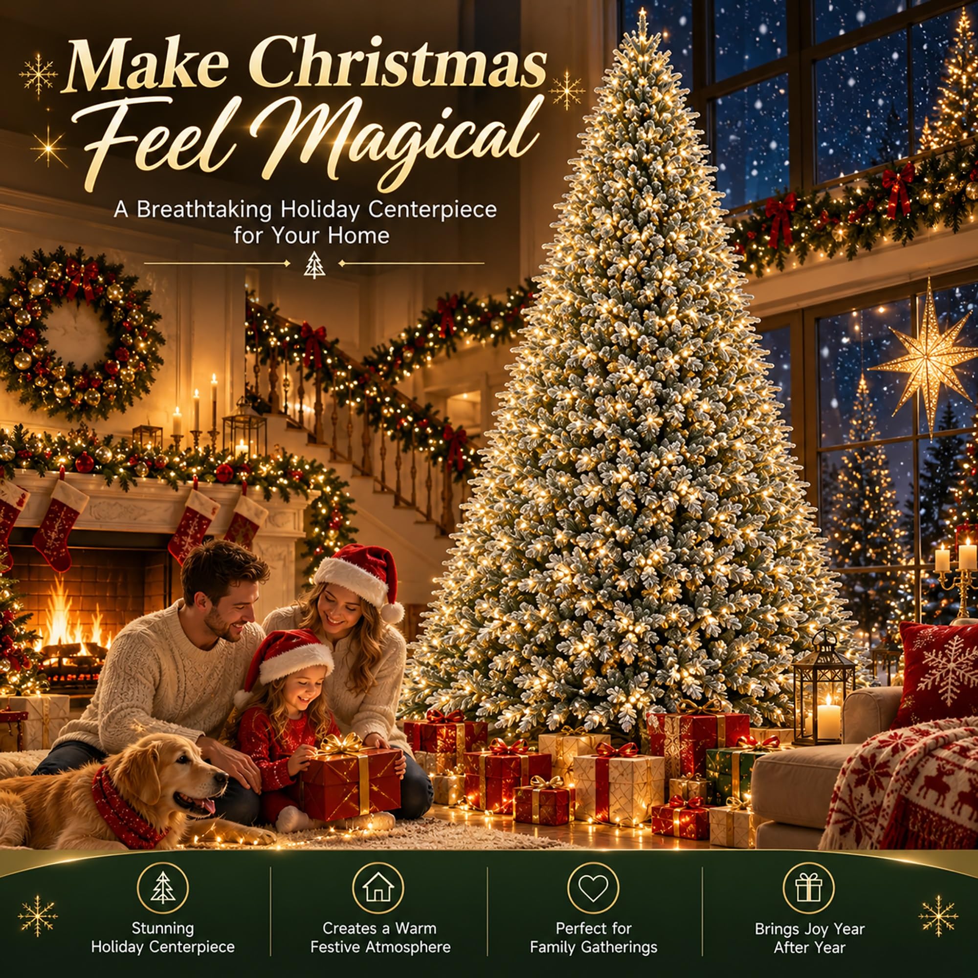 Árbol de Navidad Artificial de PE 360CM, Arbol Navidad Nevado Preiluminado