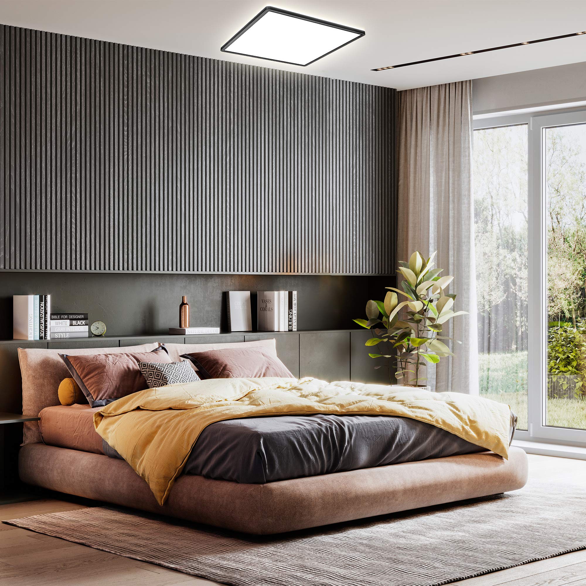 B.K.Licht - Pannello a luce indiretta, piatto, luce bianca neutra, pannello LED soffitto, pannelli led, pannelli led soffitto, 42x42x2,9 cm, nero