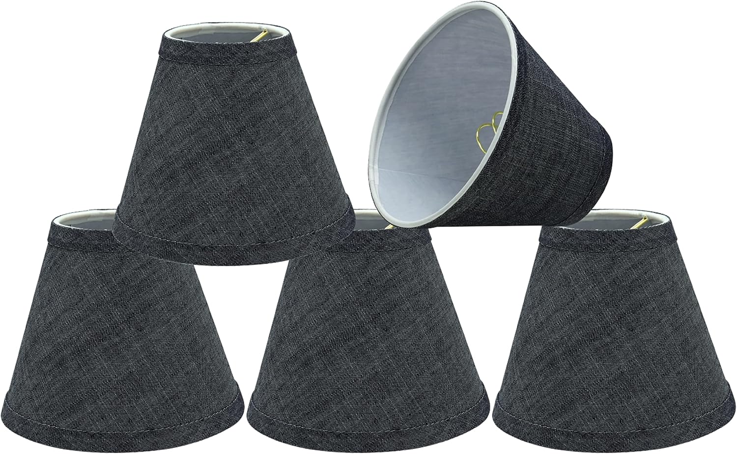 Aspen Creative 32120-5A Small Hardback Empire Shape Chandelier Clip-On Lamp Shade Set (5 Pack), Transitional Design in Grey-Blue, 6" bottom width (3" x 6" x 5")
