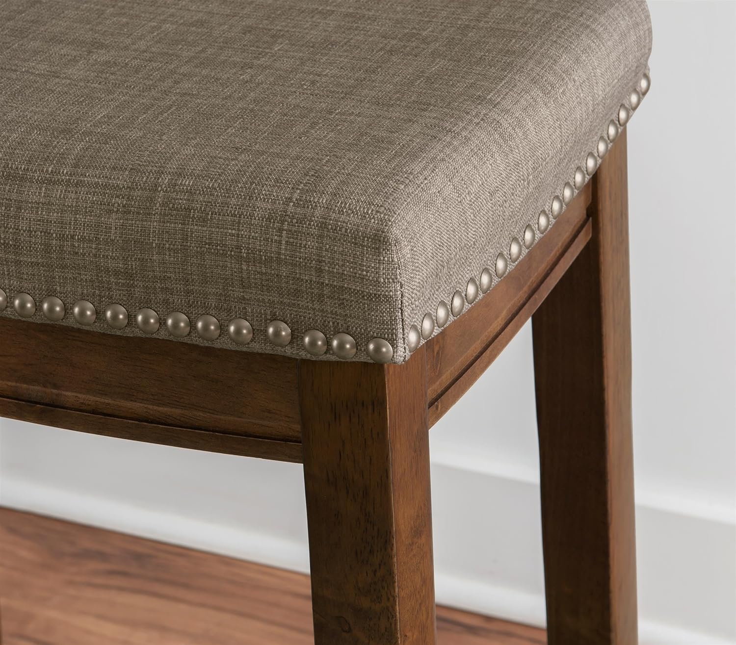 Linon Claridge Counter Stool Gray Woven Padded Seat Wood Frame in Rustic Brown