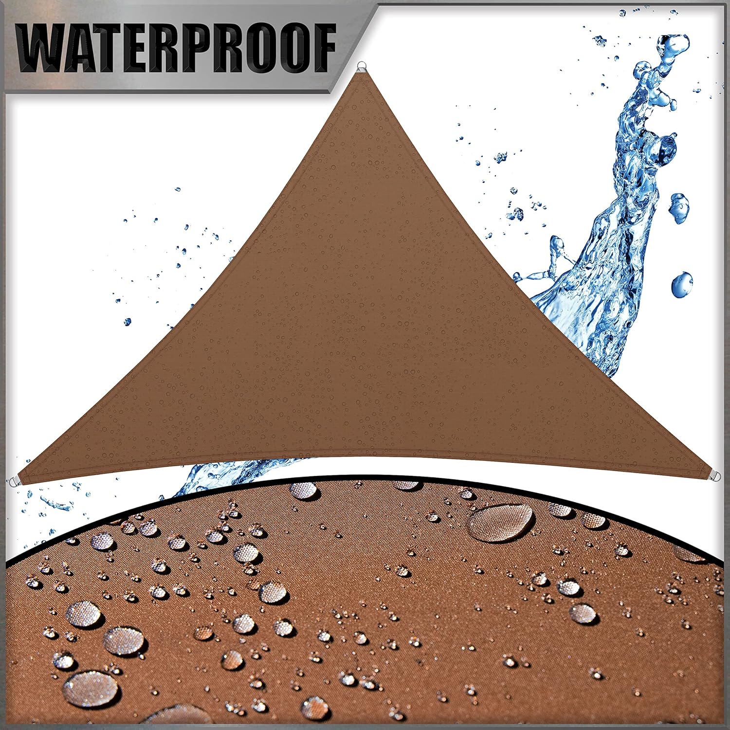 Amgo 16' x 16' x 16' Brown Triangle Waterproof Sun Shade Sail UPF50+ AMTADT16 Canopy Awning Shelter, 95% UV Blockage Water Resistant, Outdoor Backyard Patio Garden Carport (We Make Custom Size)