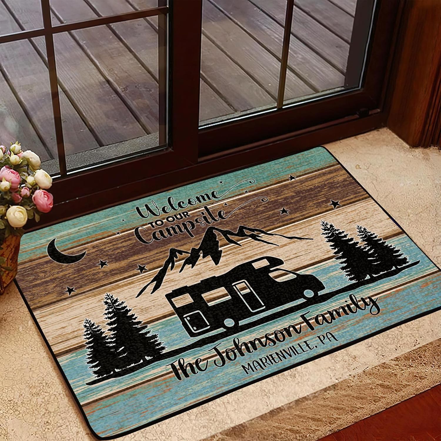 V VIBEPY All Over Printed, Personalized Camping Doormat, 24x16 inches, 30x18 inches Door Mat, Campsite Doormat, Camper Mat, Welcome Mat, Door Rug, Gift for Camper (RBRG-ETRG-42893001)