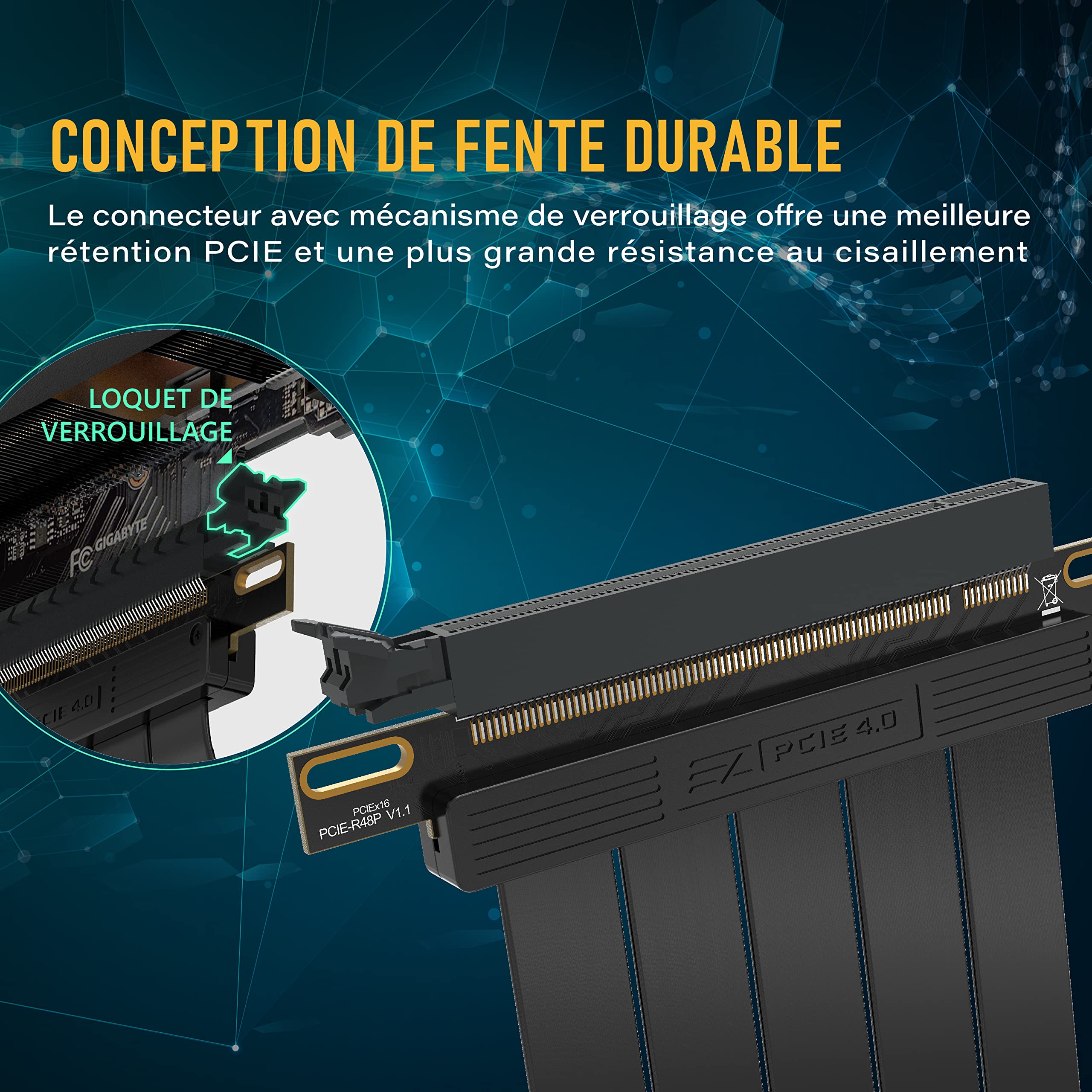 EZDIY-FAB PCIE Gen 4 16x câble de montage haute vitesse extrêmement flexible PCI Express 4.0 ports carte d'extension GPU-connecteur droit [11.8in/30cm]