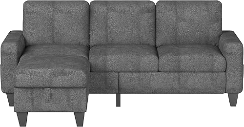 Miniatura 10 de Sunrise Coast Sofá modular convertible en forma de L gris, tela de copo de nieve, sofá de 3 asientos con otomana para forro de habitación,