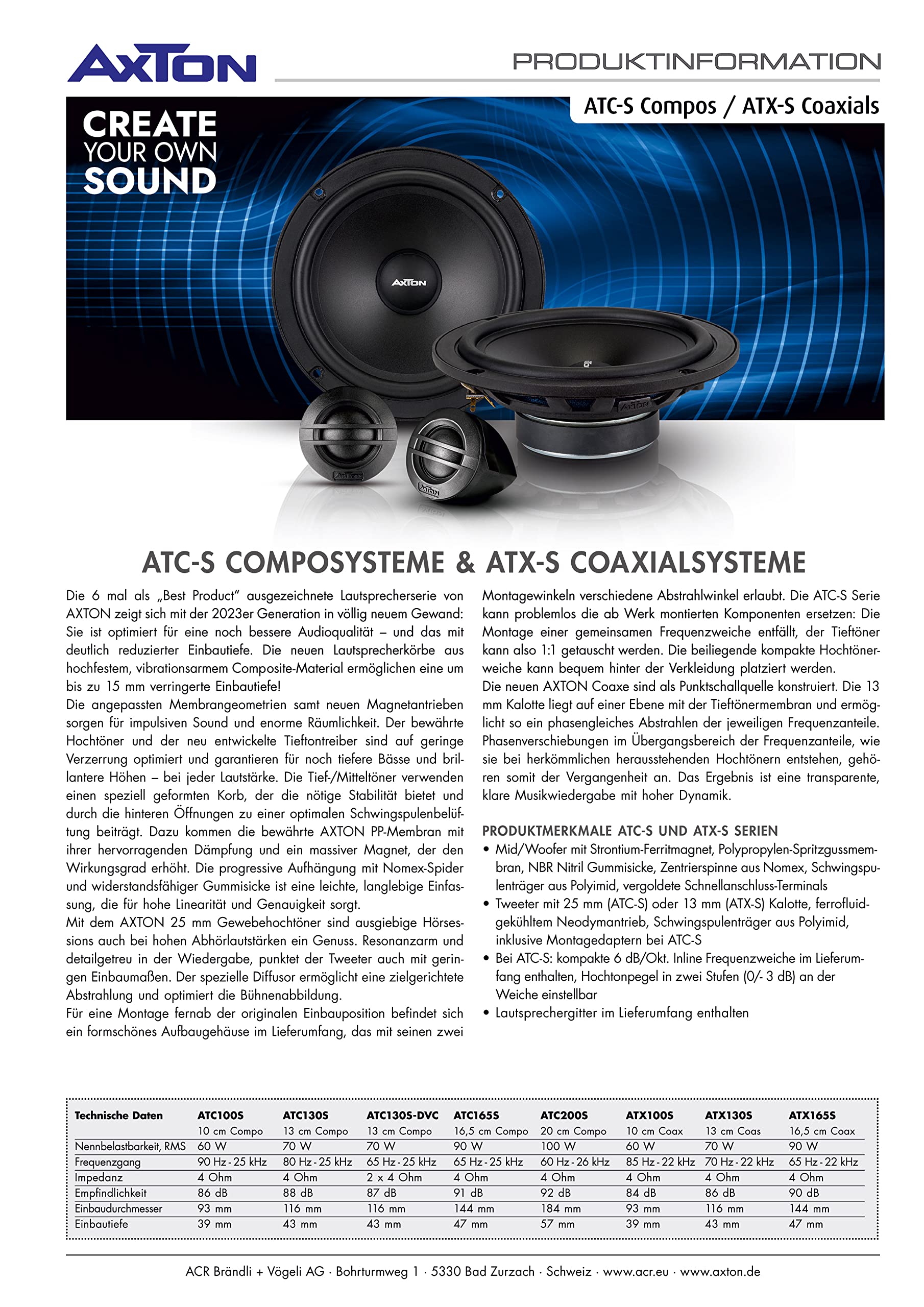 AXTON ATX130S – klangstarkes 13 cm / 5“ Koaxial System, 2-Wege Auto-Lautsprecher mit nur 43 mm Einbautiefe, Soundsystem mit 70 Watt RMS