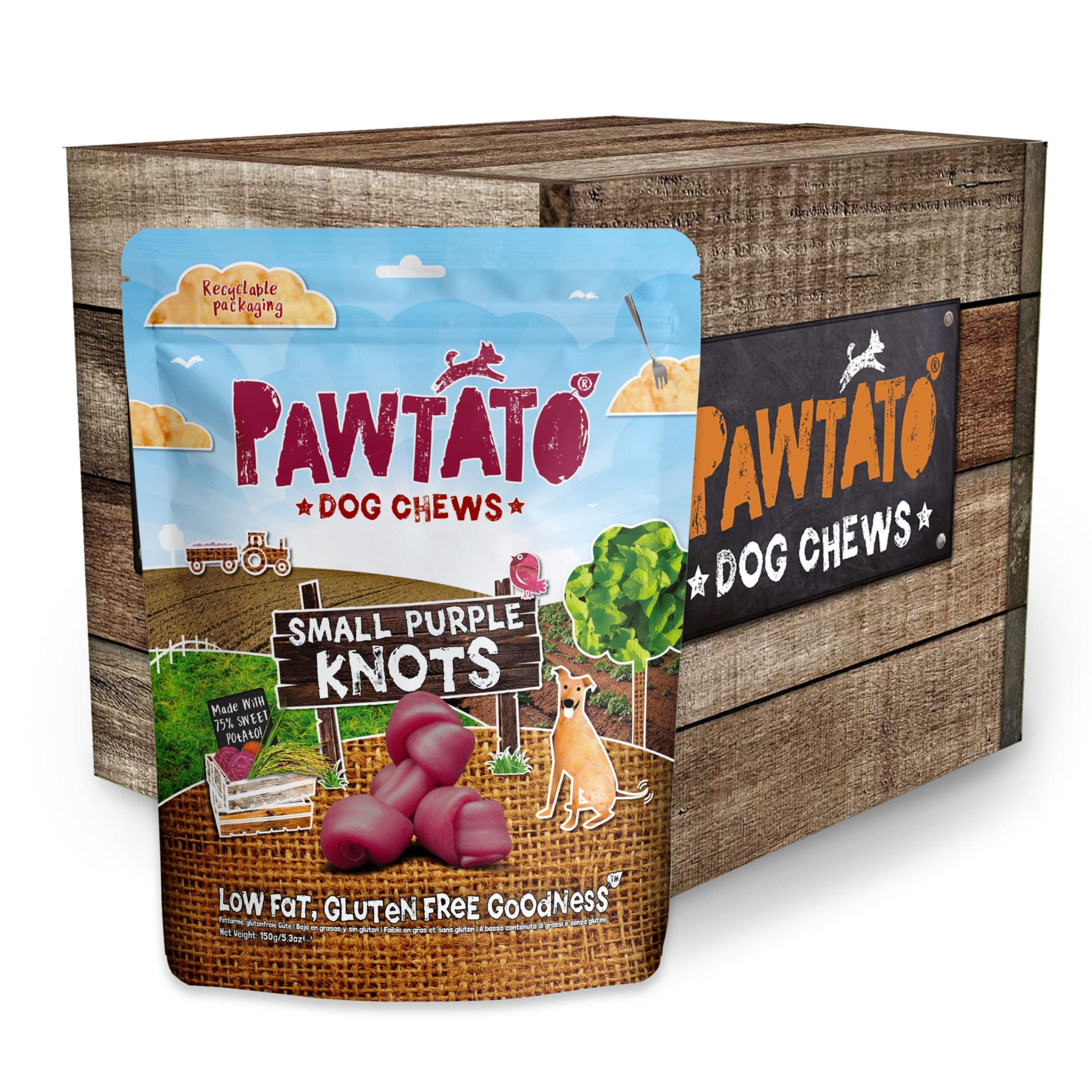 Pawtato Purple Knot Vegan Dog Chews (6 x 150g), Plant-Based Rawhide-Free Dog Treats Made with Sweet Potato