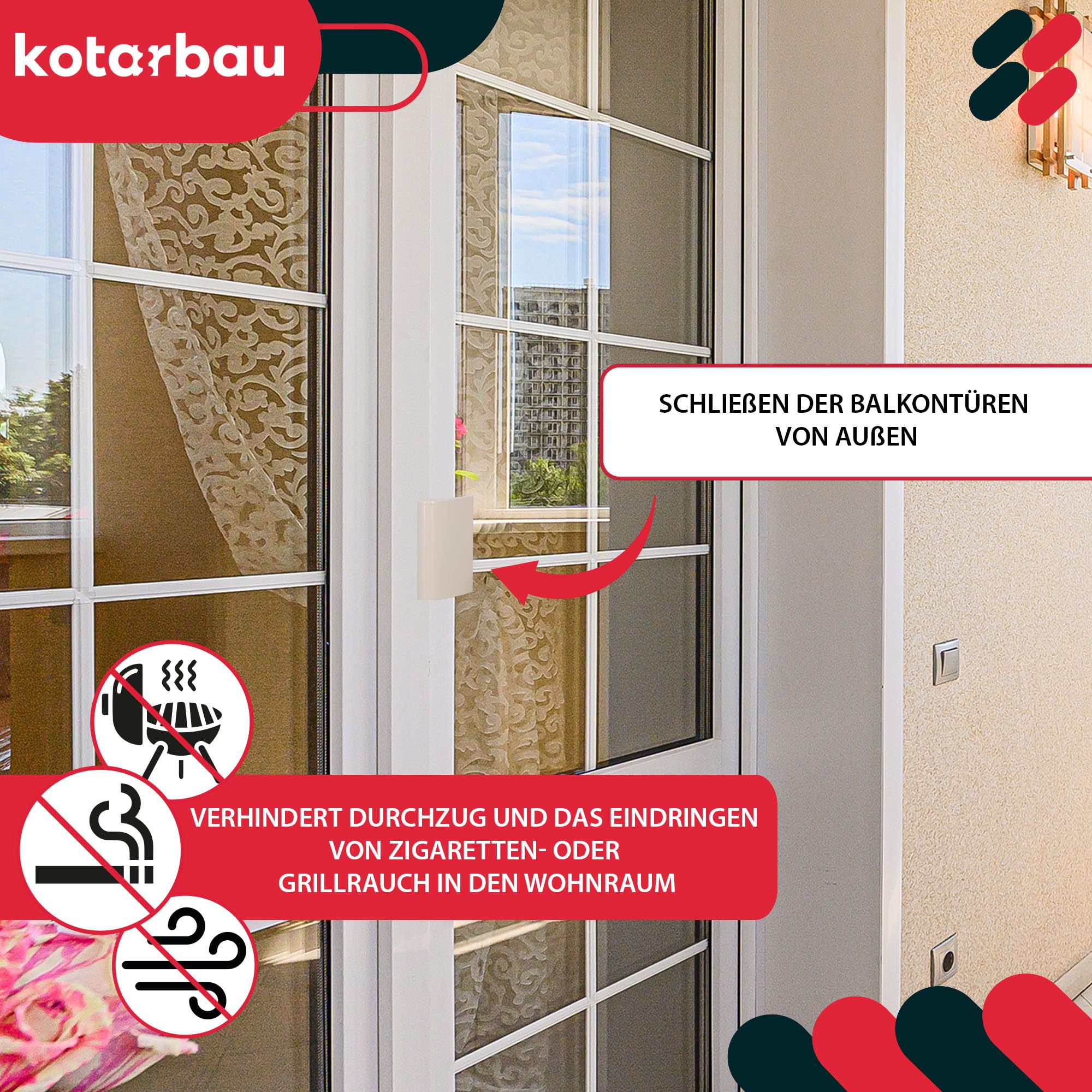 KOTARBAU Balcony Door Handle White RAL 9001 - Terrace Door Handle DE Luxe - Secure - Universal Pull Handle - Aluminum Balcony Handle - Image 2