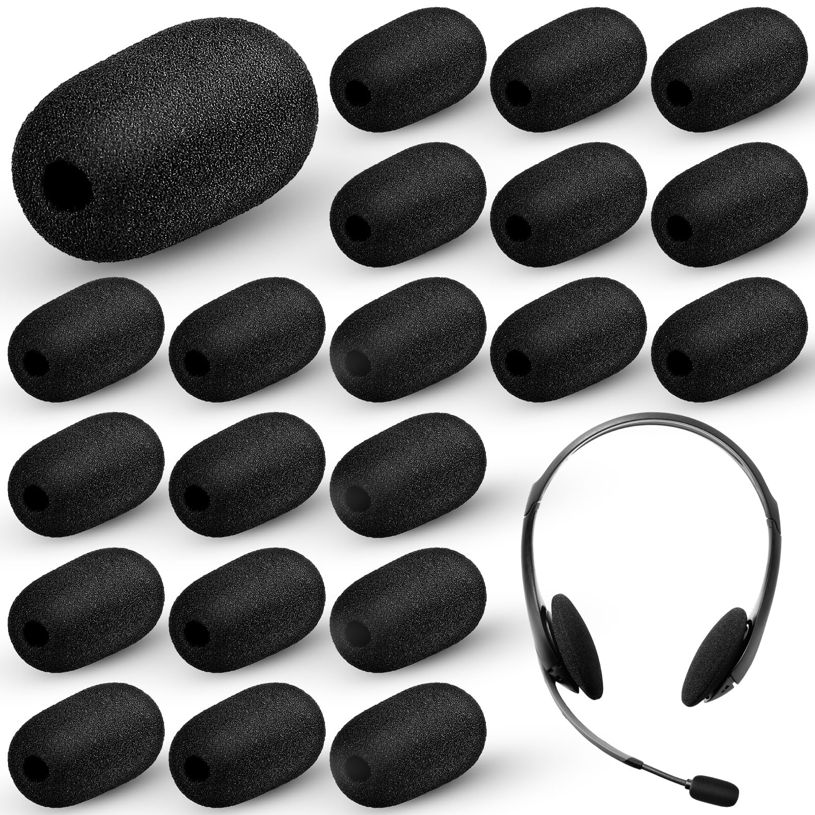 20 Pcs Mini Mic Foam Windscreen Covers, 5 x 36 mm, Black