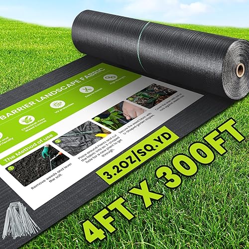 4ft x 300ft Weed Barrier Landscape Fabric, 3.2oz Heavy Duty