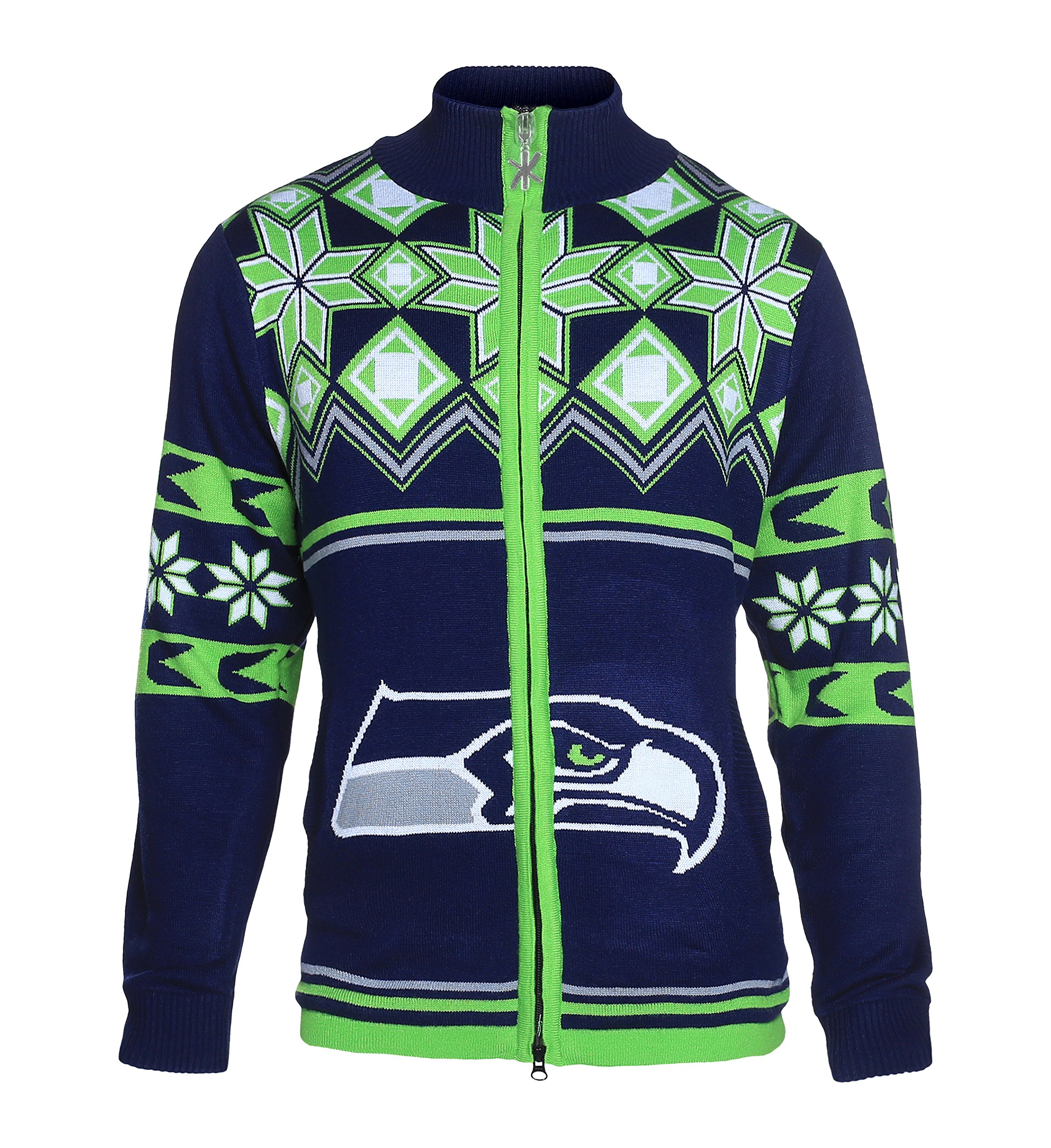 FOCO Seattle Seahawks Split Logo Ugly Sweater Jacket XL, Team Color