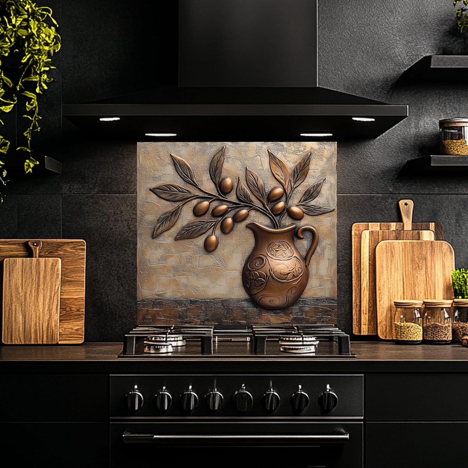 Tempered Glass Backsplash, Olive Branch Glass Backsplash, Kitchen Backsplash Behind Stove, Glass Backsplash for Kitchen, Stove Backsplash