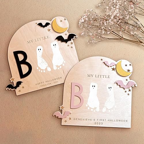 Arte de huella de Halloween personalizado, primer recuerdo de Halloween del bebé, regalo para mamá, manualidades de Halloween para niños, letrero de
