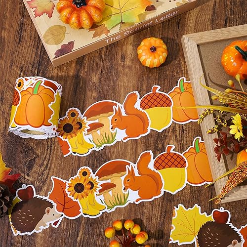Miniatura 3 de Whaline Tablero de anuncios de otoño de 66 pies, bordes de hojas de otoño, calabaza, ardilla, erizo, girasol, botas de lluvia, borde de hongo, borde